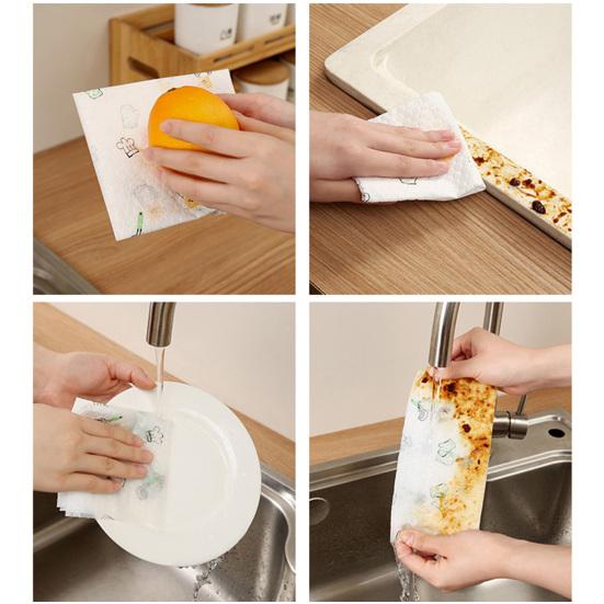 Roll Kitchen Paper Towel Super Water Oil Absorbent Wet Dry Dual Use Food Grade Tear-off Reusable Washable Lazy Rag Dishwashing Cloth