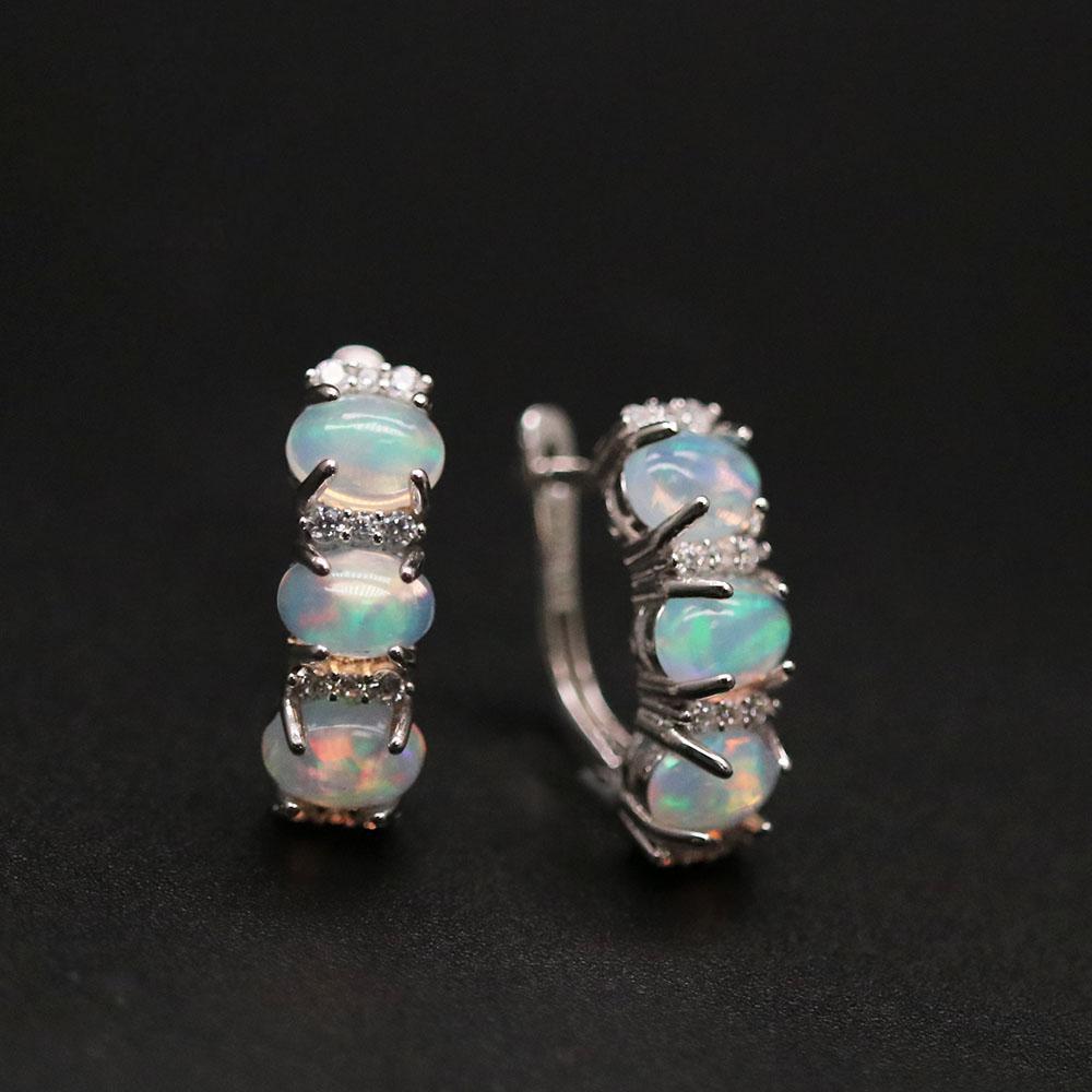 Brinco de prata opala de alta qualidade colorido natural etíope opala fecho brinco oval 5*7mm 925 prata esterlina jóias para mulheres belo presente