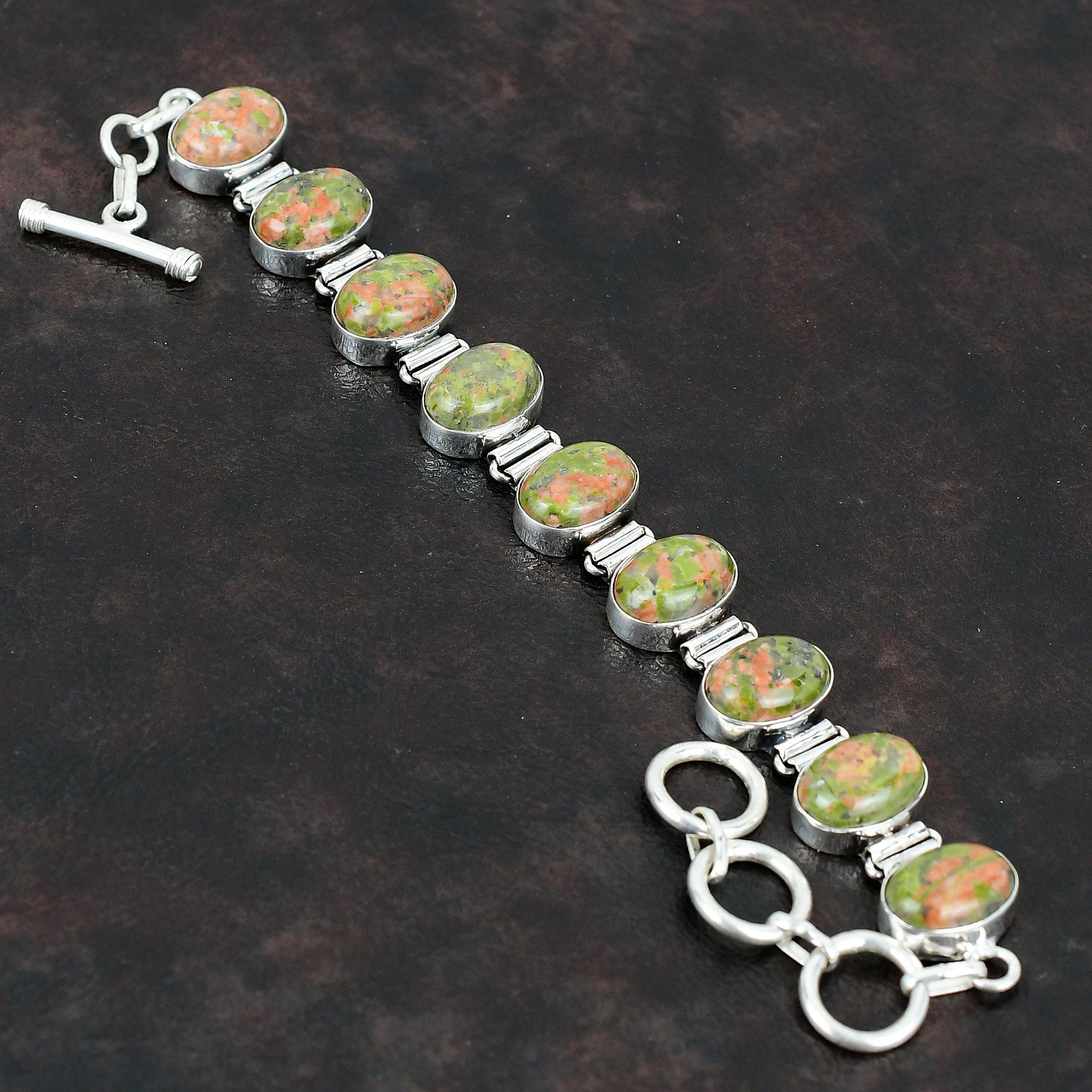 Unakite Gemstone Bracelet Handmade Jewelry Dainty Bracelet 925 Sterling Silver Bracelet Adjustable Chain Bracelet Gifts For Him Boho Jewelry