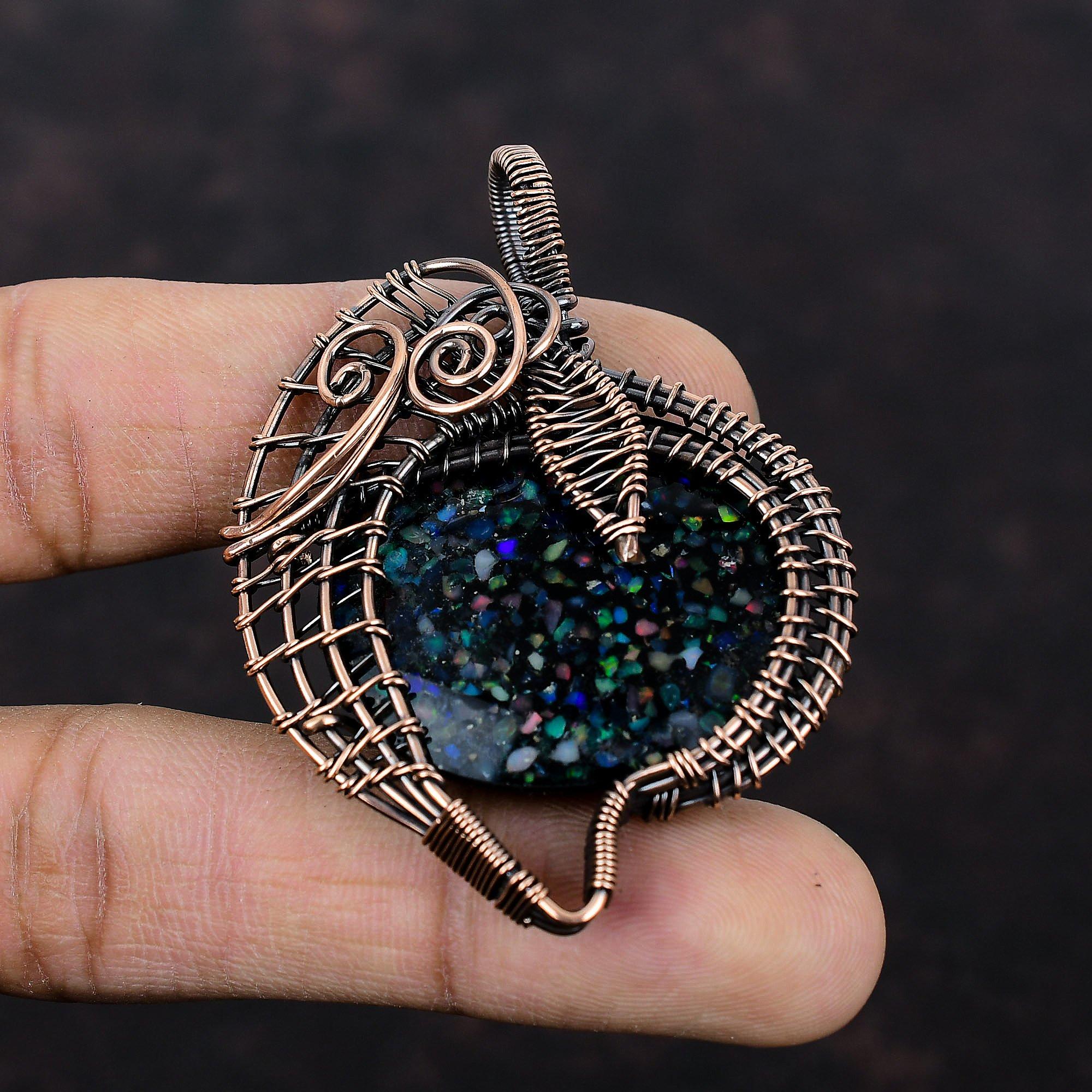 Black Ethiopian Opal Pendant Copper Wire Wrapped Pendant Handmade Copper Jewelry Top Quality Gemstone Pendant Wire Wrap Jewelry Gift For Her