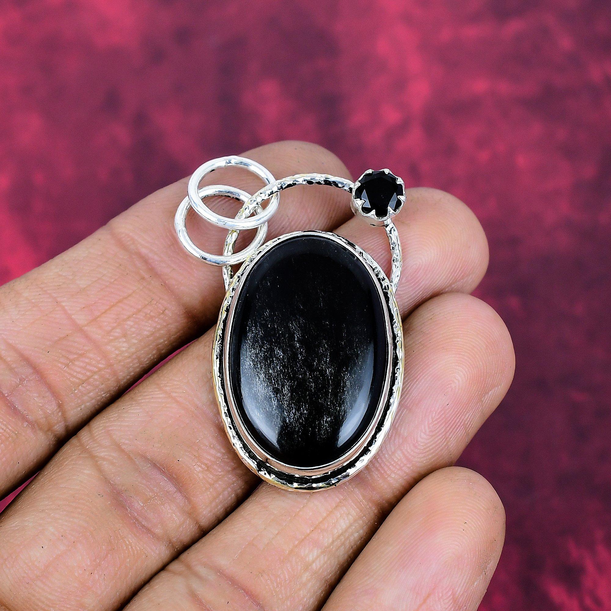 Black Tourmaline & Black Spinel Pendant Gemstone Jewelry, 925 Solid Sterling Silver Pendant, Handmade Amazing Pendant Jewelry