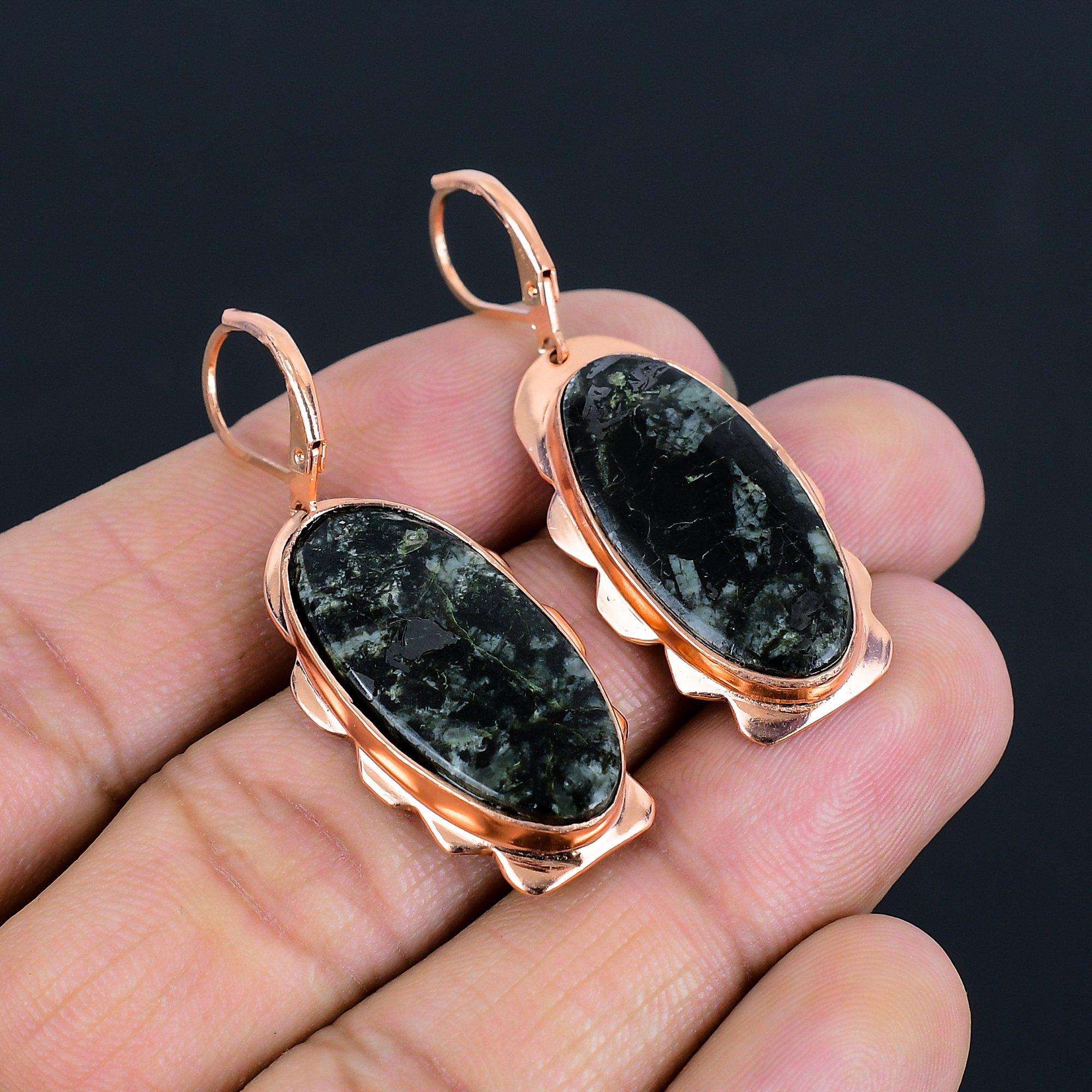 Seraphinite Gemstone Copper Handmade Jewelry Earring For Wedding Gift