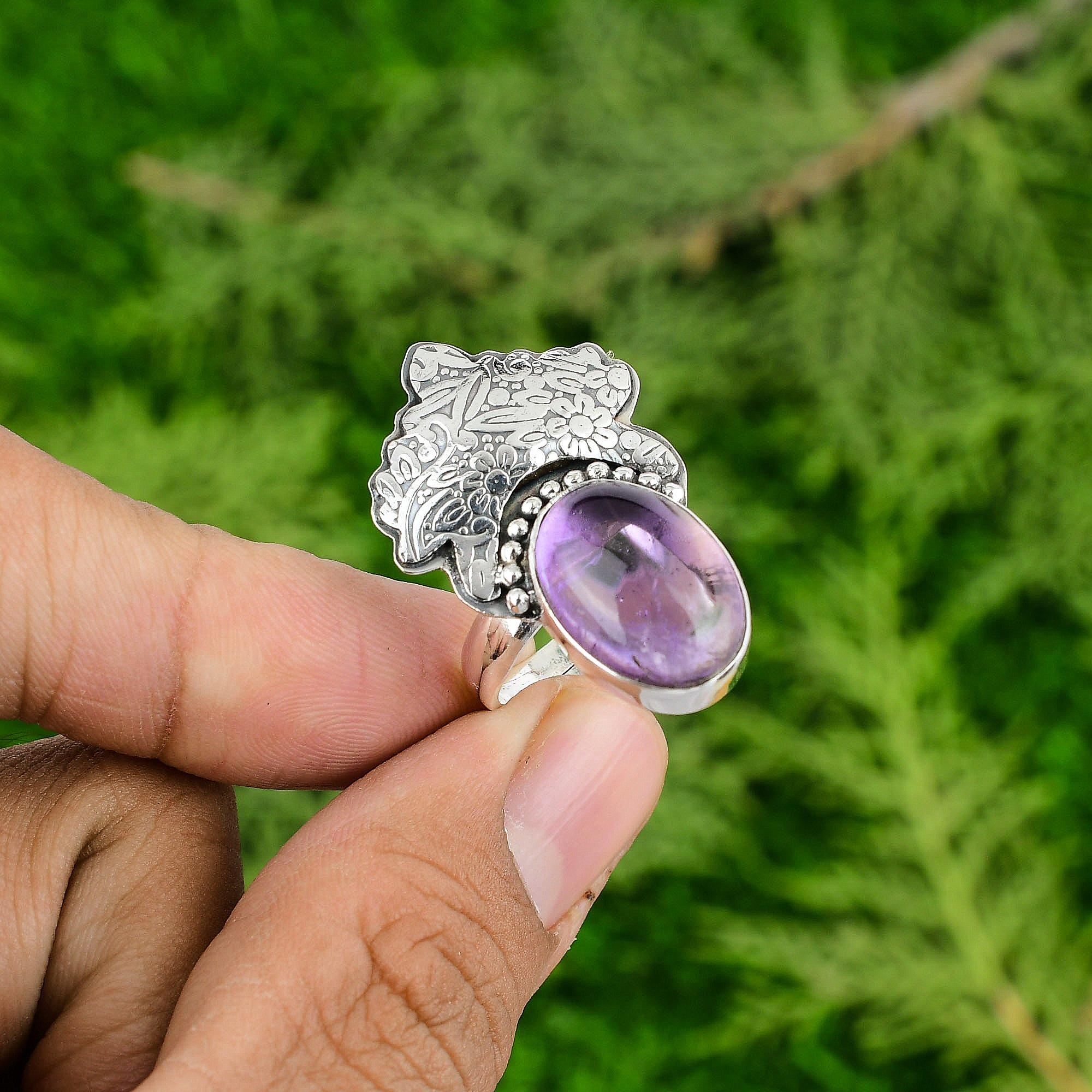 Mothers Day Sale February Birth African Amethyst Gemstone Ring Sterling Silver