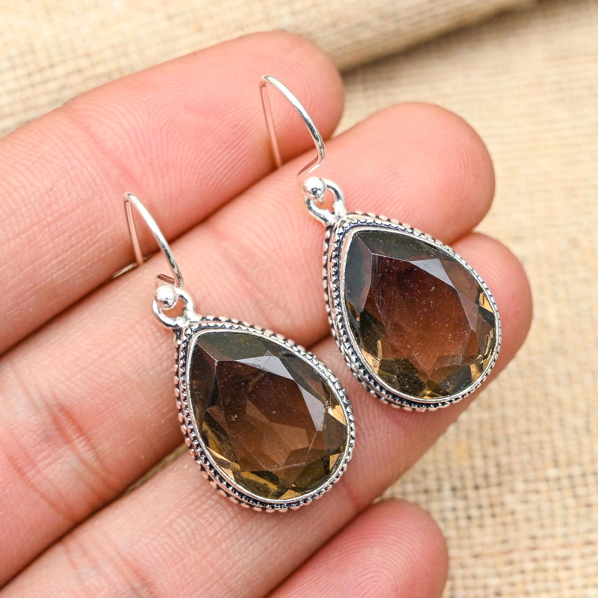 Fantastischer Rauchtopas-Edelstein, handgefertigt, 925er Sterlingsilber, Schmuck, Ohrringe als Hochzeitsgeschenk