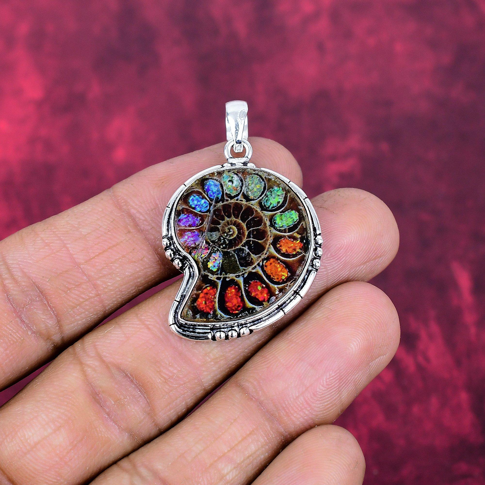 Ammonite Fossil Jewelry, 925 Solid Sterling Silver Pendant Handmade Gemstone Jewelry, Gifts For Wife Brand New Pendant