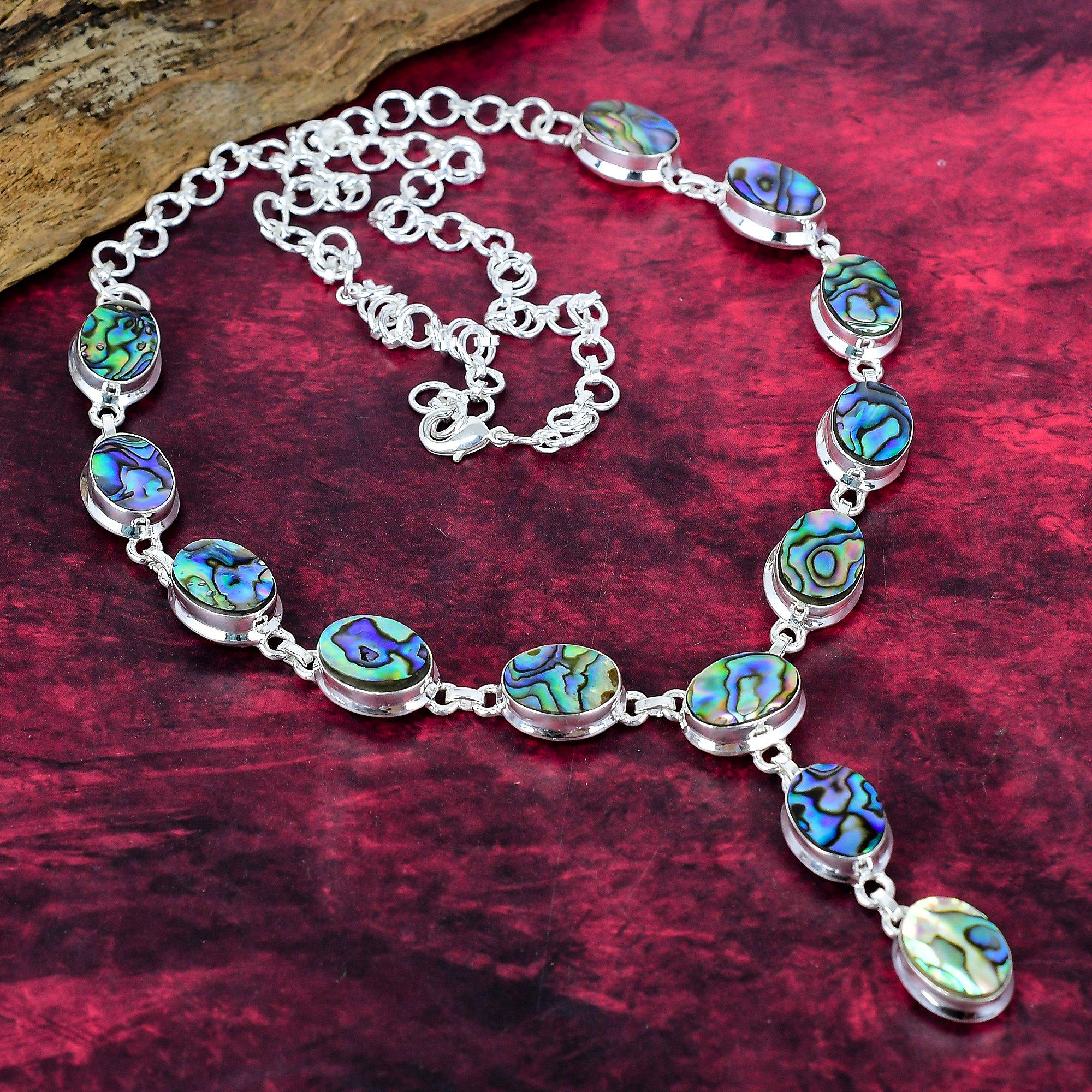 Abalone Shell Necklace 925 Solid Sterling Silver Adjustable Chain Necklace Gift For Women, Handmade Gemstone Jewelry Necklace