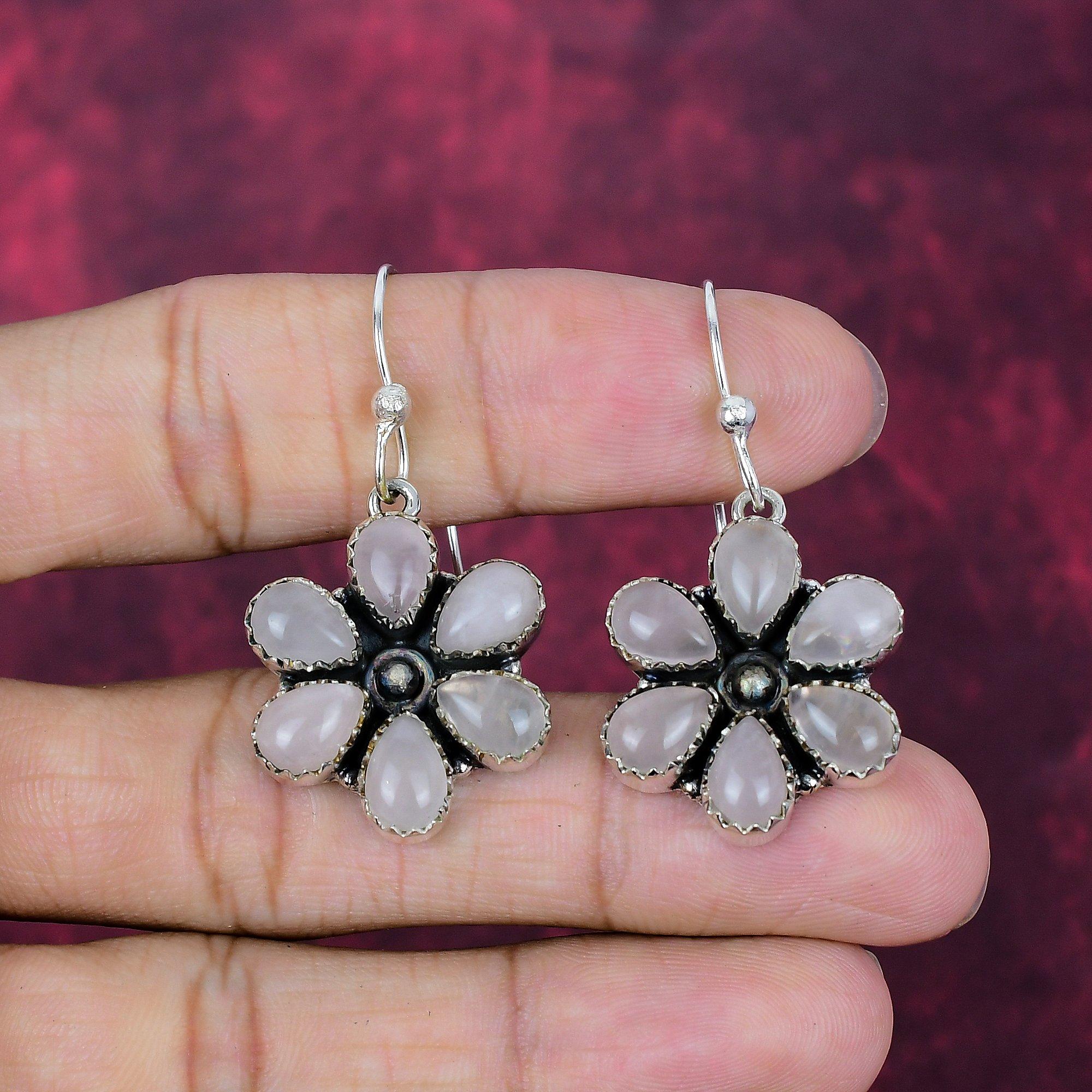 Rose Quartz Gemstone 925 Sterling Silver Handmade Wonderful Jewelry Earrings, Gift for Introverted