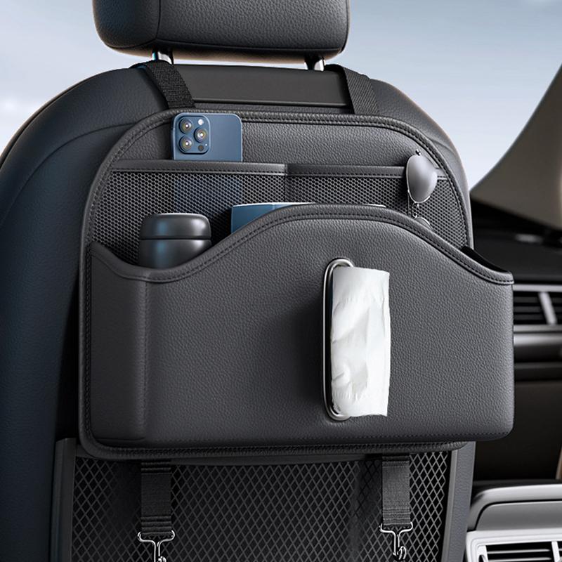 SEAMETAL PU Leather Car Seat Back Organizer Multifunctional Backrest Suspension Storage Bag With Tissue Box