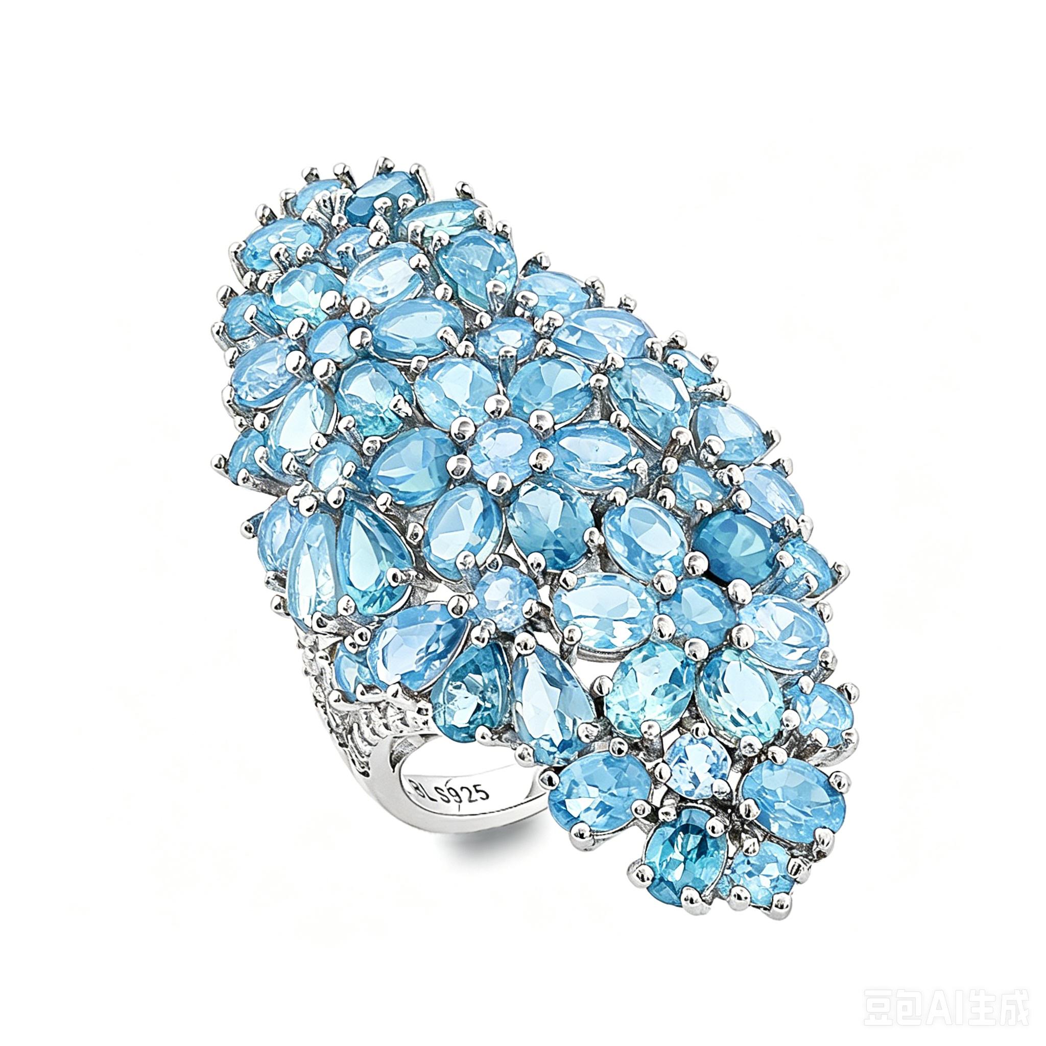 Luxury Silver Ring with 13ct Sky Blue Topaz And Brazilian Gemstones for Women Eye-Catching Colorful Fine Jewelry for Parties