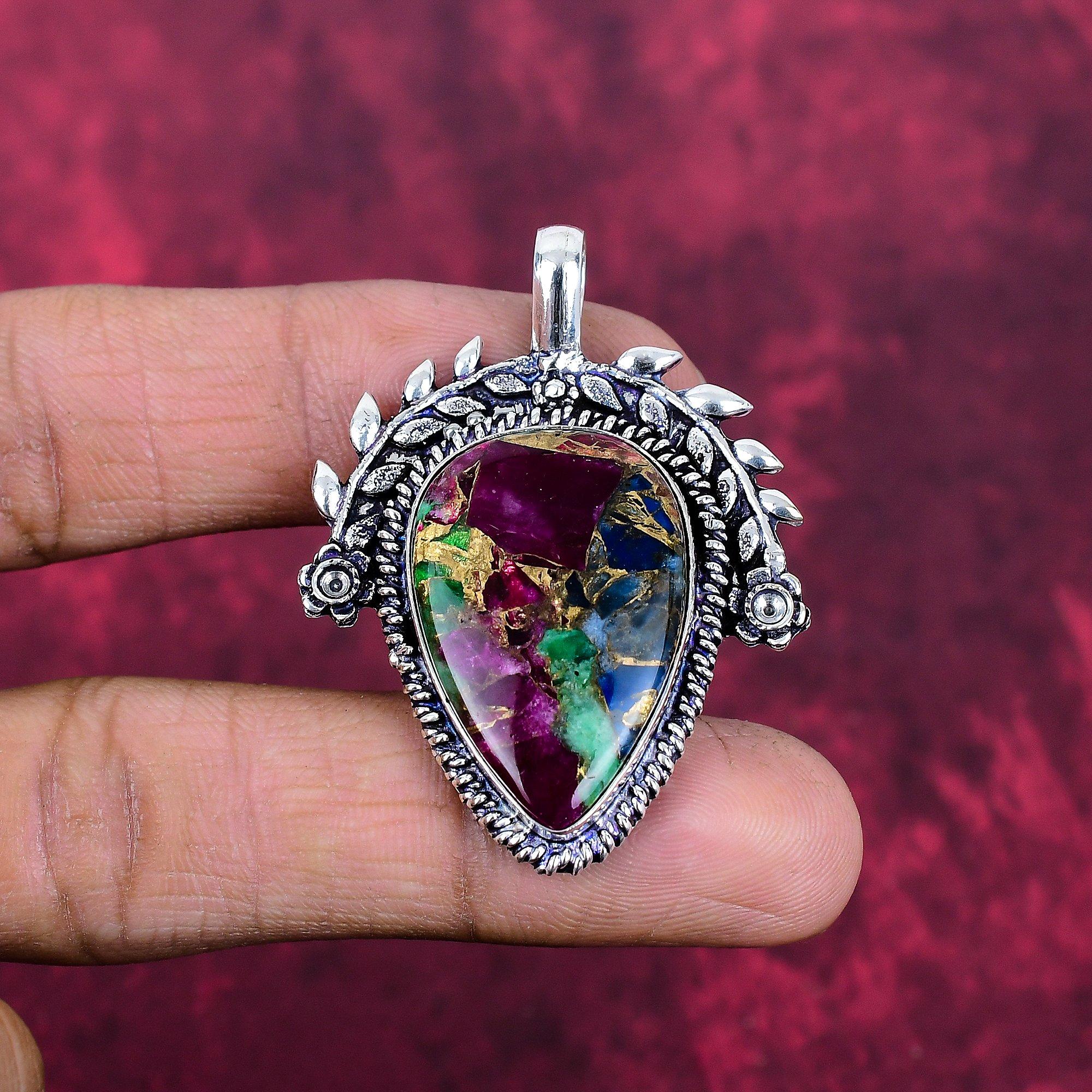 Pink dahlia turquoise Jewelry, 925 Solid Sterling Silver Pendant Handmade Gemstone Jewelry, Gifts For Wife Brand New Pendant