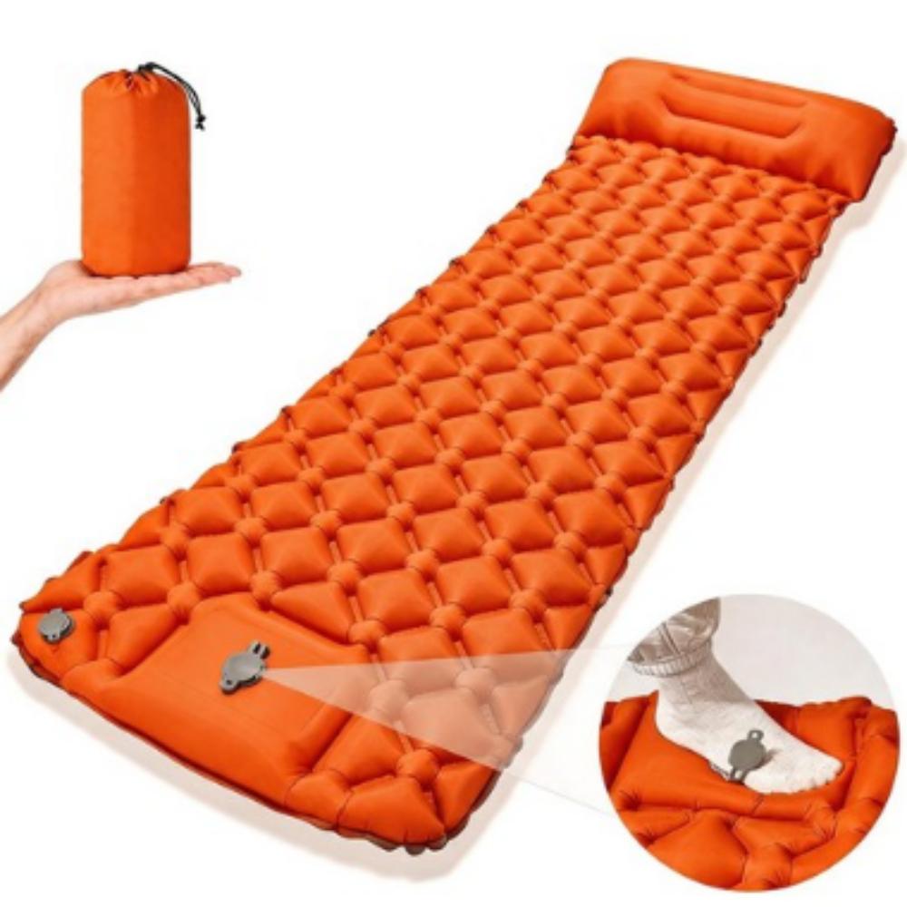 1-person self-inflating mattress, ultralight, suitable for camping, car camping, and outdoor use. Connectable air mattress. Includes storage pouch