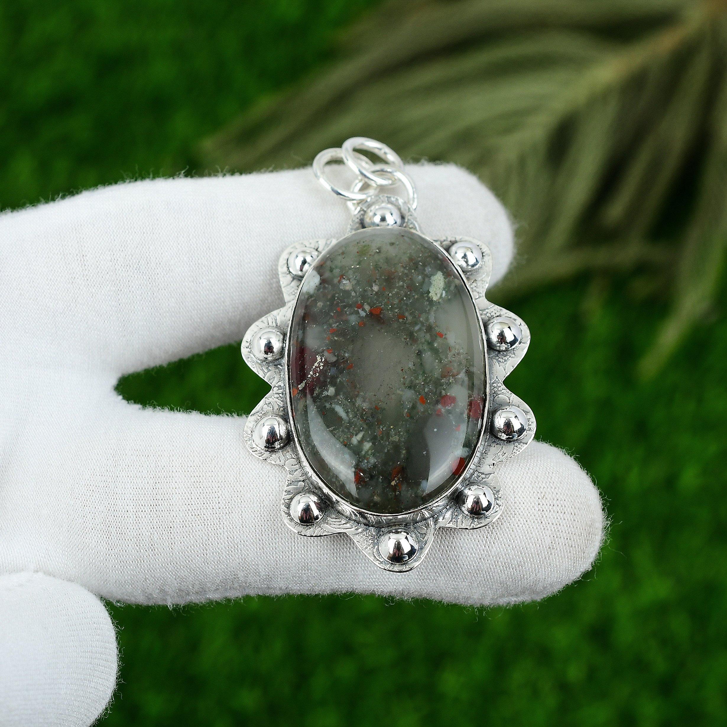 Regalo per Lei Ciondolo Gioiello in Argento Sterling 925 con Pietra Naturale di Diaspro Tabu