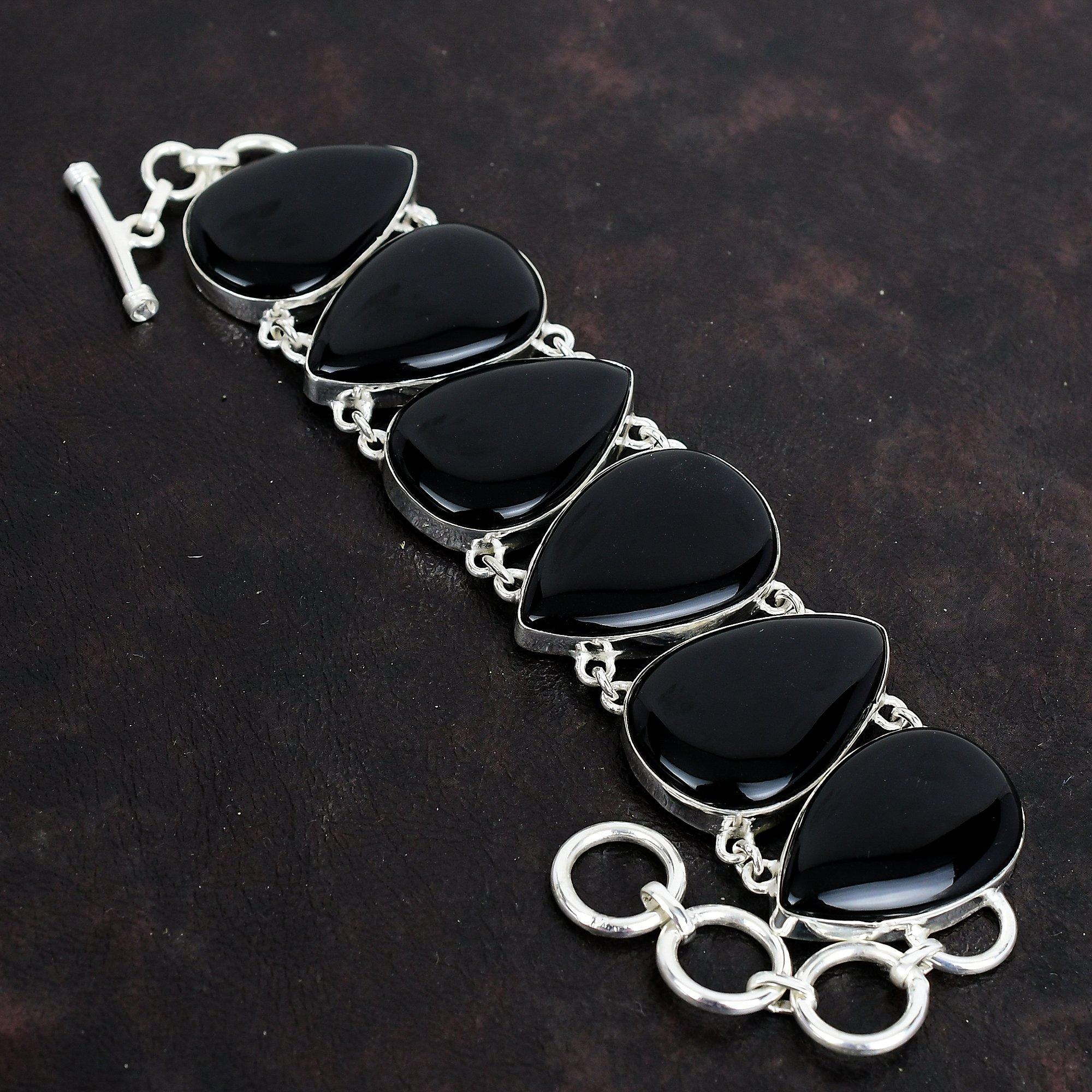 Schwarzer Onyx Armband echter Edelstein Armband Designerschmuck 925 Sterlingsilber verstellbare Kettenarmband Geschenke für ihn handgefertigter Schmuck