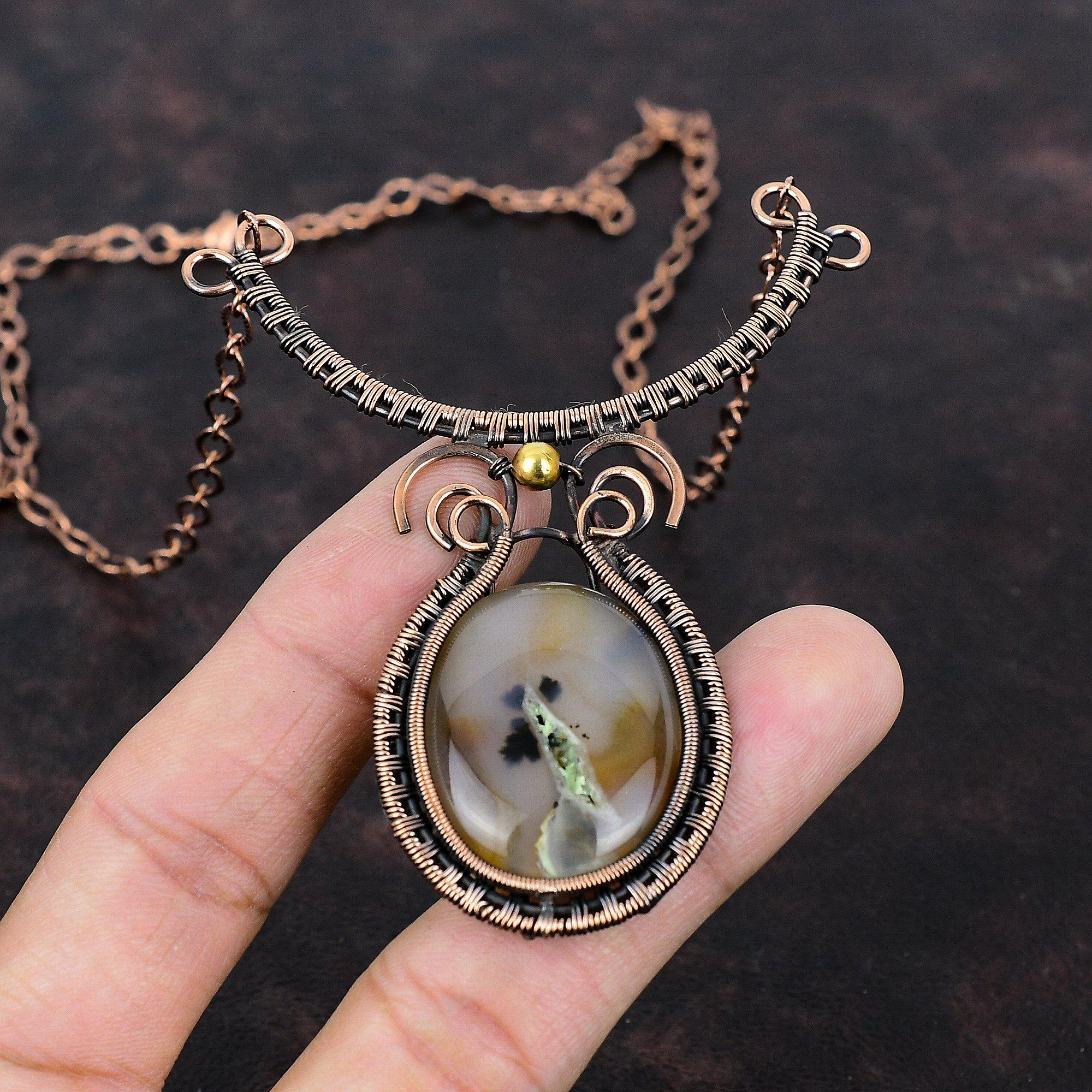 Montana Agate Necklace Copper Wire Wrapped Necklace Gemstone Adjustable Necklace Handmade Necklace Copper Wire Wrap Jewelry Gift For Mother