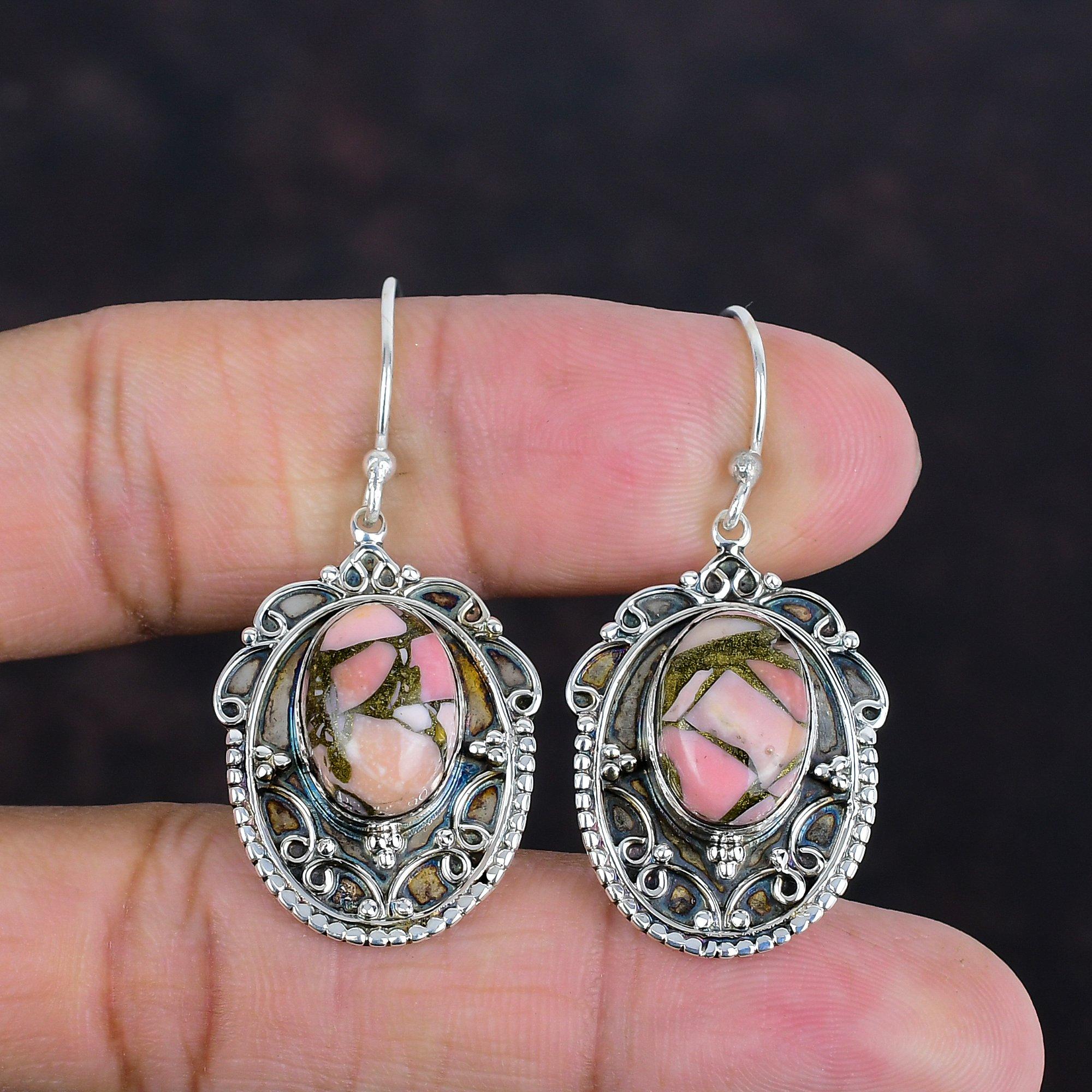 Copper Pink Opal Earring Vintage Gemstone Earrings Unique Jewelry 925 Sterling Silver Earring Dainty Earrings Handmade Jewelry Gifts For Her