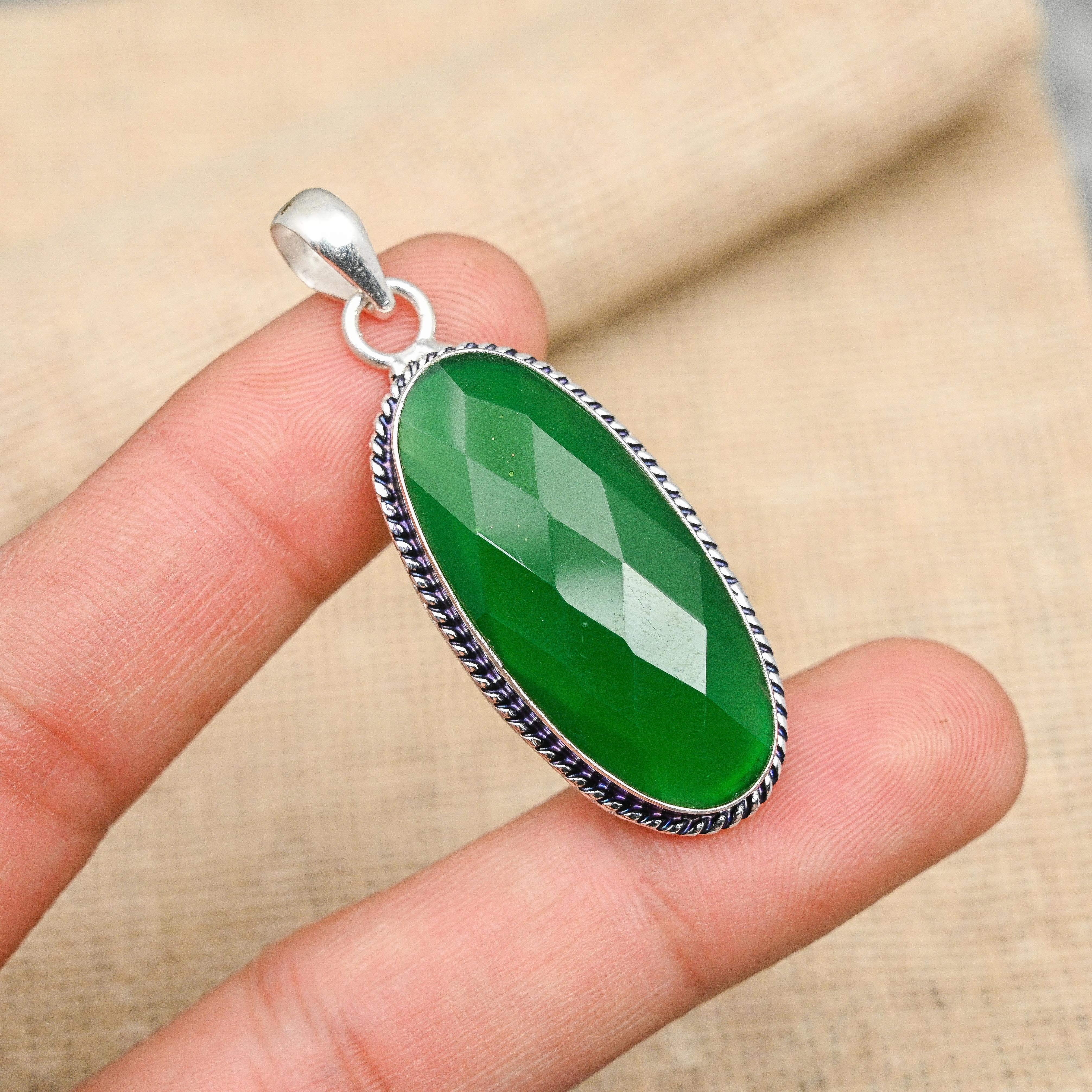 Green Onyx Gemstone Handmade 925 Sterling Silver Wedding Jewelry Pendant