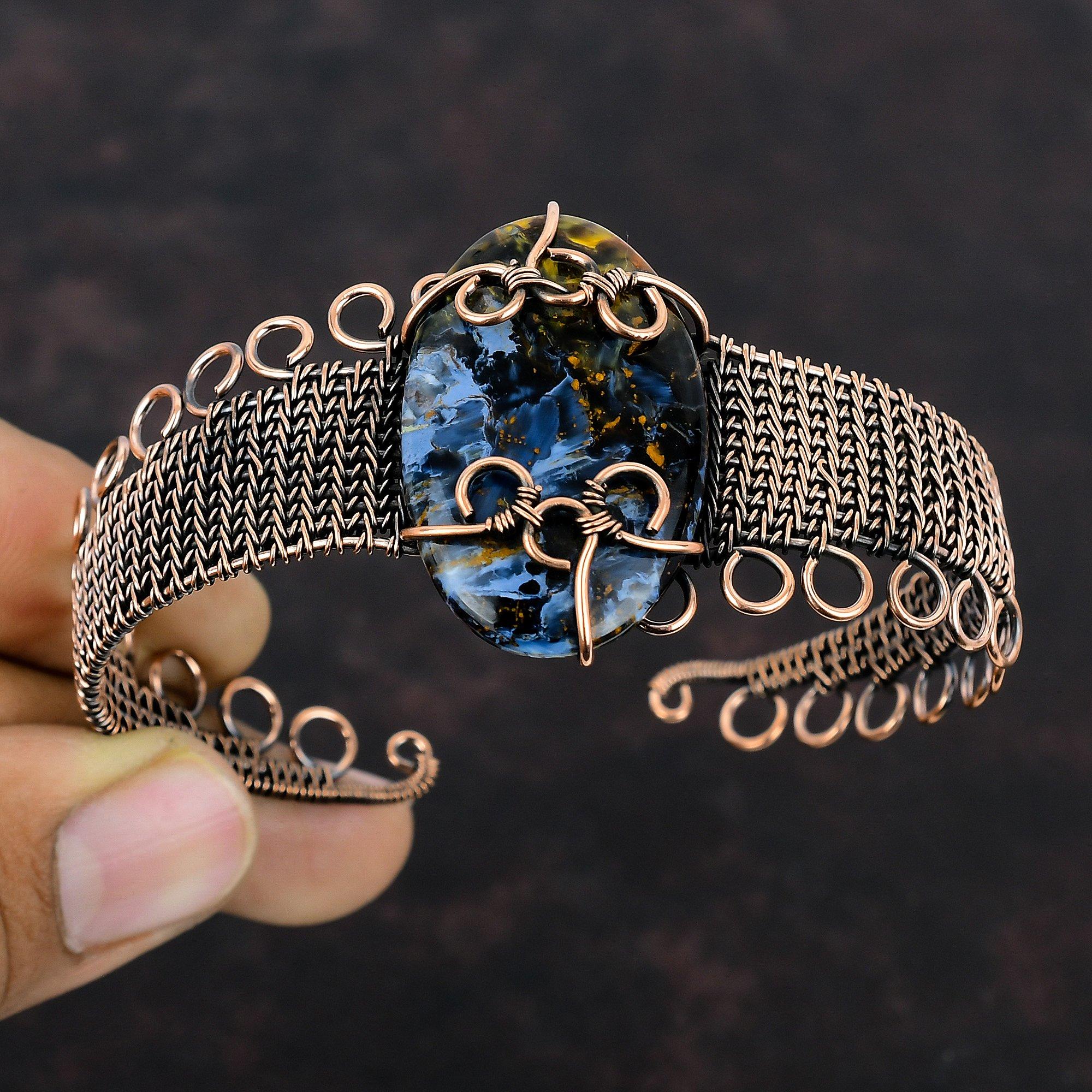 Pietersite Bangle Copper Wire Wrapped Bracelet Adjustable Cuff Bracelet Gemstone Bangle For Women Handmade Copper Wire Jewelry Gift For Her