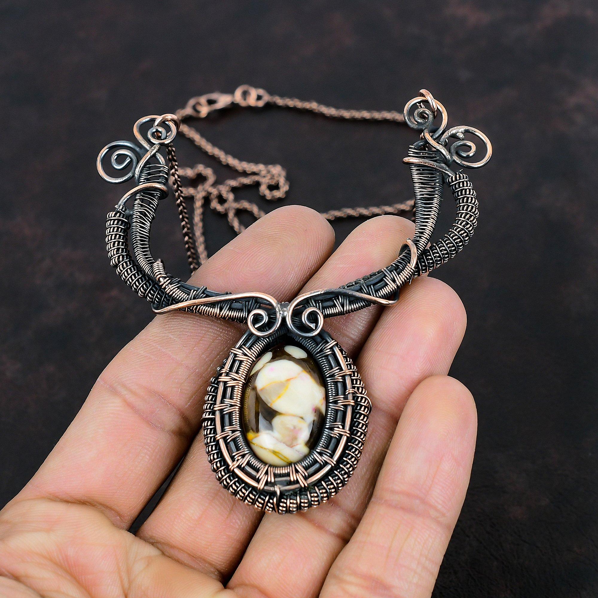 Peanut Wood Jasper Necklace Copper Wire Wrapped Gemstone Necklace Dainty Necklace Copper Wire Jewelry Handmade Decent Necklace Gifts For Her