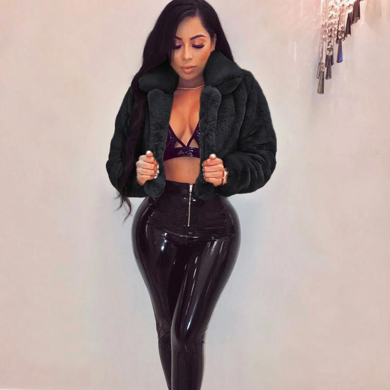 Women Casual Solid Color Faux Fur Coats Autumn Winter Long Sleeve Lapel Cropped Jacket Fashion Fluffy Overcoat