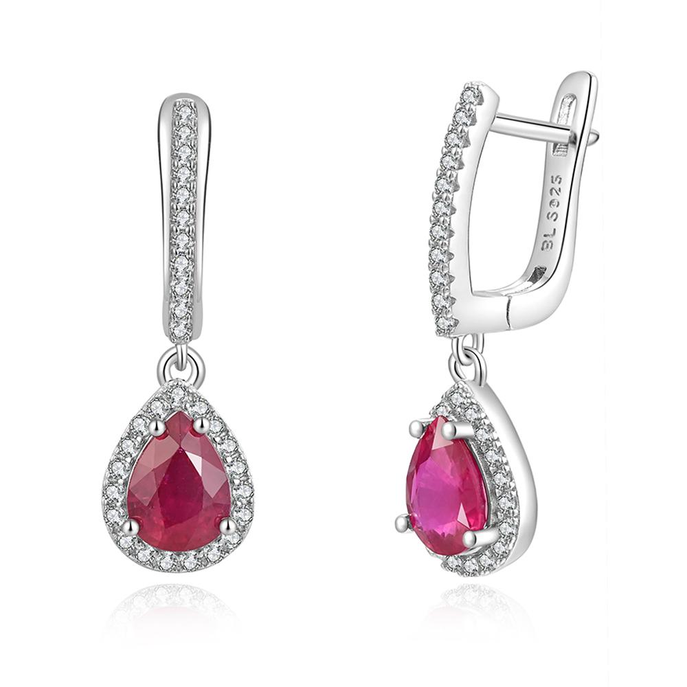 Cercei simpli atârnători în formă de pară cu rubin african tratat natural argint S925 bijuterii fine pentru femei fată cadou petrecere de ziua de naștere
