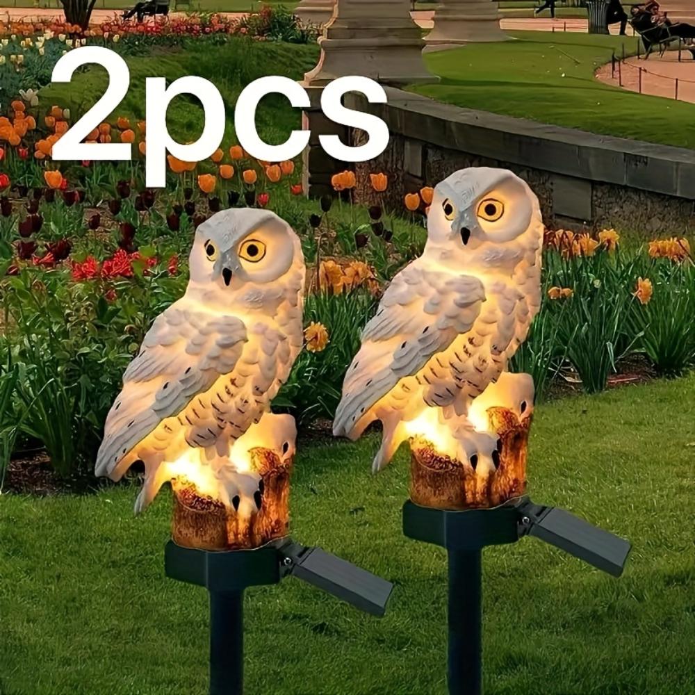 Pack of 2, solar owl resin lawn light, parrot resin light, garden fun decoration light, suitable for garden, flower bed, courtyard, lawn