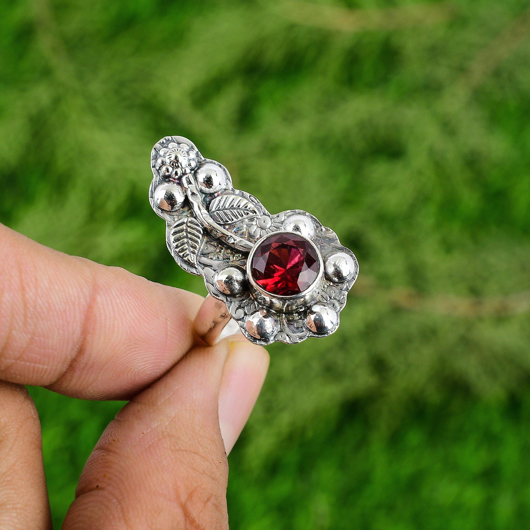 Mothers Day Sale Sterling Silver Natural Mozambique Garnet Promise Flower Ring