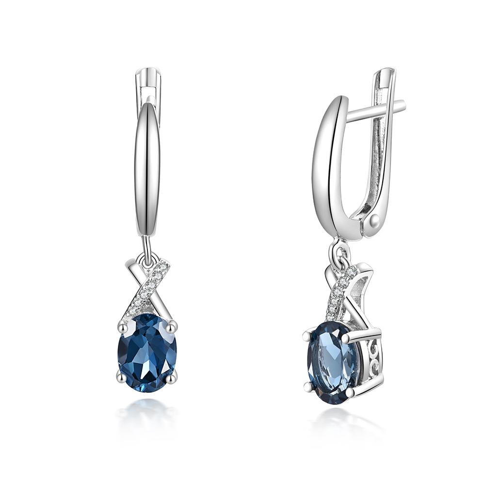Ušlechtilé a elegantní stříbrné náušnice S925 pro ženy Natural London Blue Topaz náušnice výročí a zásnubní dárek