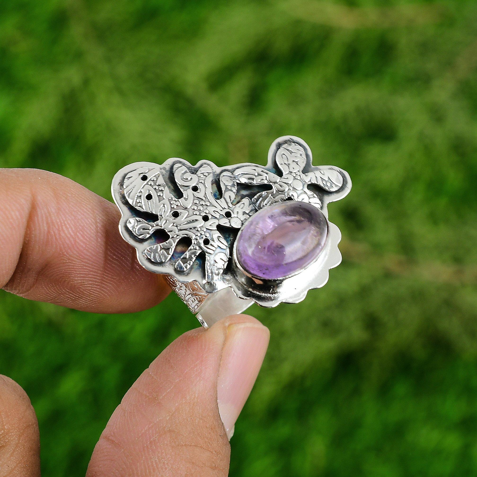 Womens day Deal Oval African Amethyst Stone Promise Ring Jewelry Sterling Silver