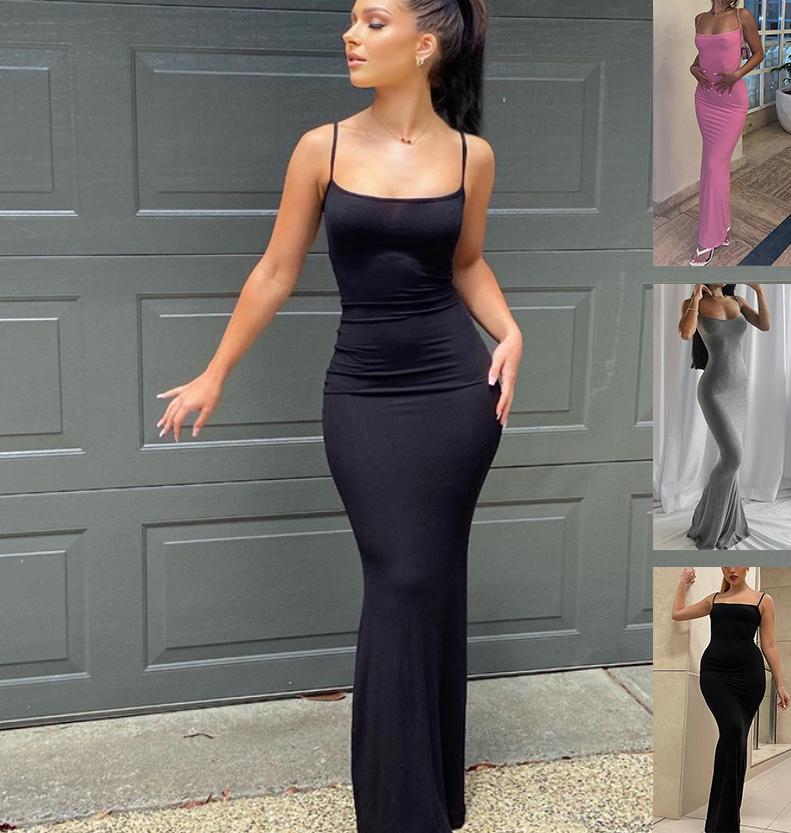 Spaghetti Strap Long Dress Women Sexy Slim Skinny Bodycon Party Club Suspender Casual Dresses