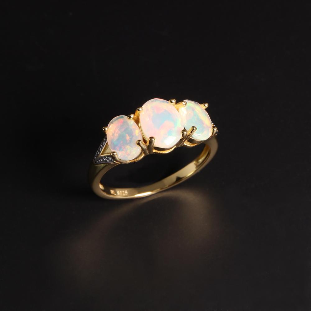 Luxury Fashion October Birthstone Natural Opal 925 Silver Ring Jewelry Gift for Women's Birthdays & Anniversaries & Banquets