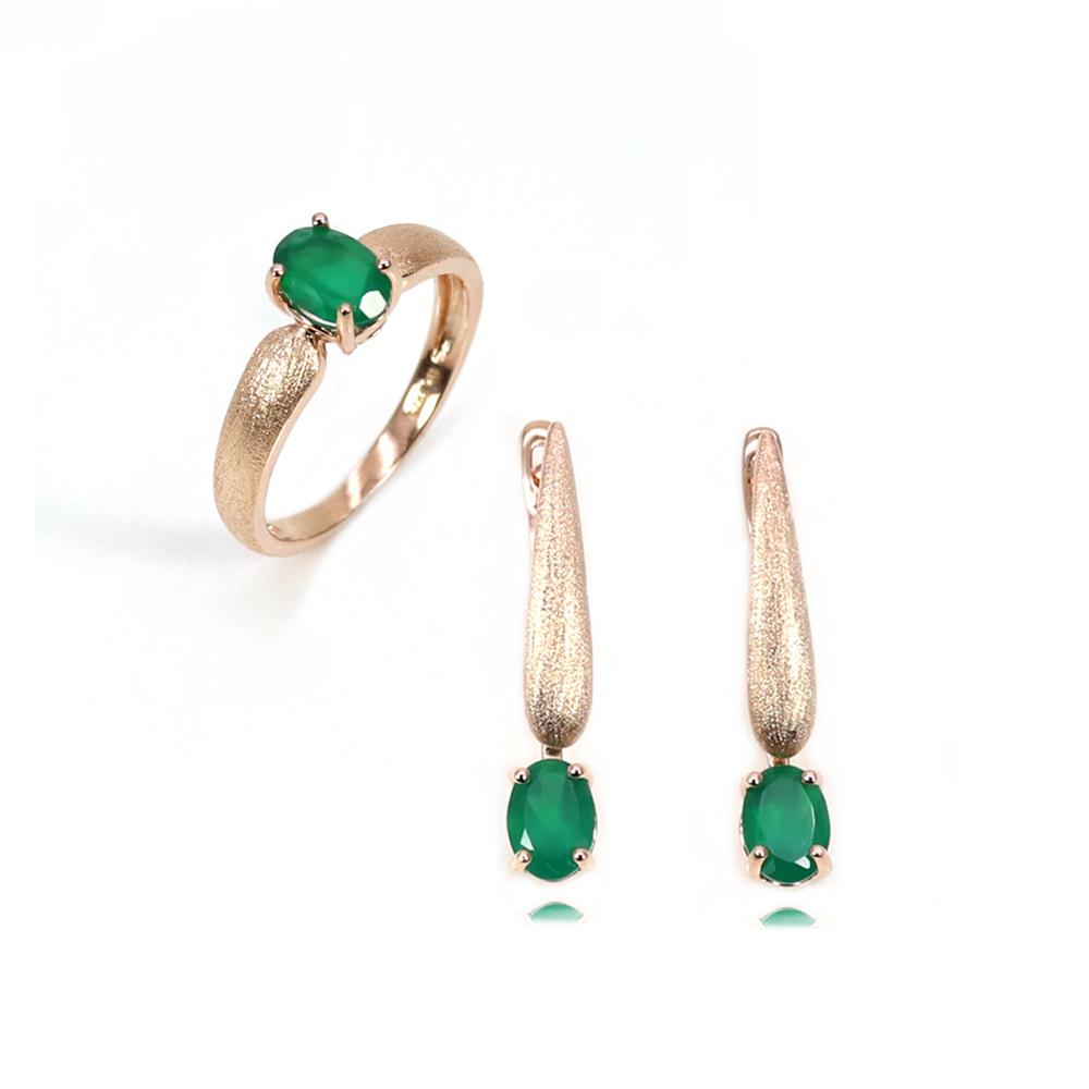 Bolaijewelry Set de bijuterii cercei inel oval de agat verde natural 5*7mm, argintie 925, aur roz, bijuterii fine pentru femeie Cadou de aniversare