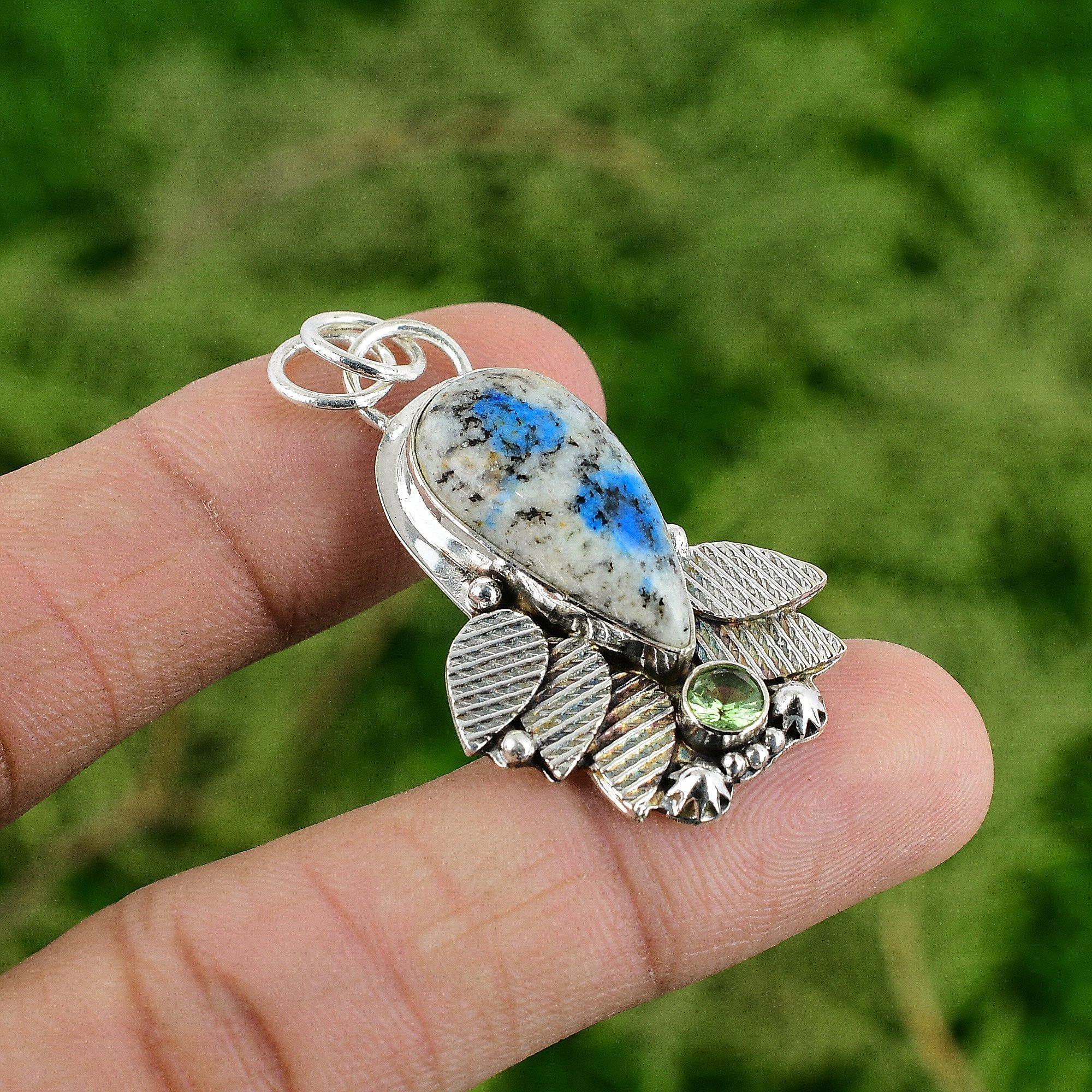 Natural K2 Jasper Peridot Daughter Wedding Bezel Pendant Jewelry Sterling Silver