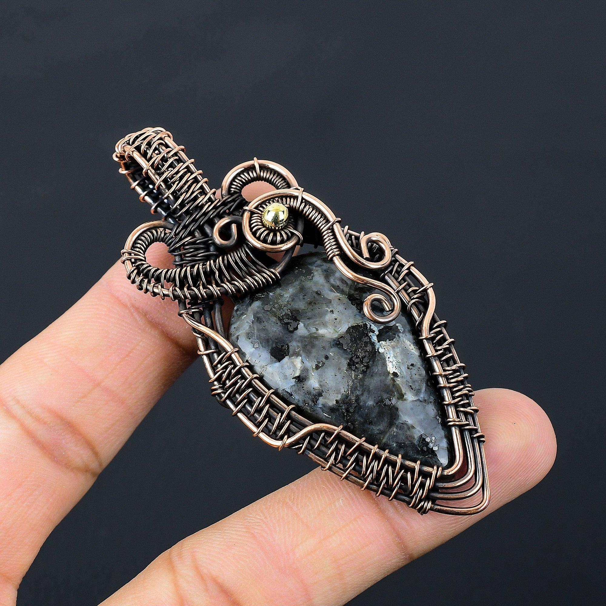 Larvikite Gemstone Pure Copper Wire Wrapped Handmade Pendant Jewelry For Christmas Gift