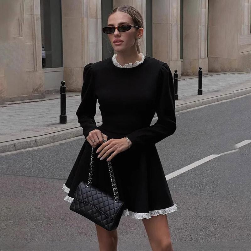 Rochie mini cu decolteu din dantelă, rochii subțiri cu mâneci întregi, elegante, cu talie înaltă, rochii retro temperament pentru femei