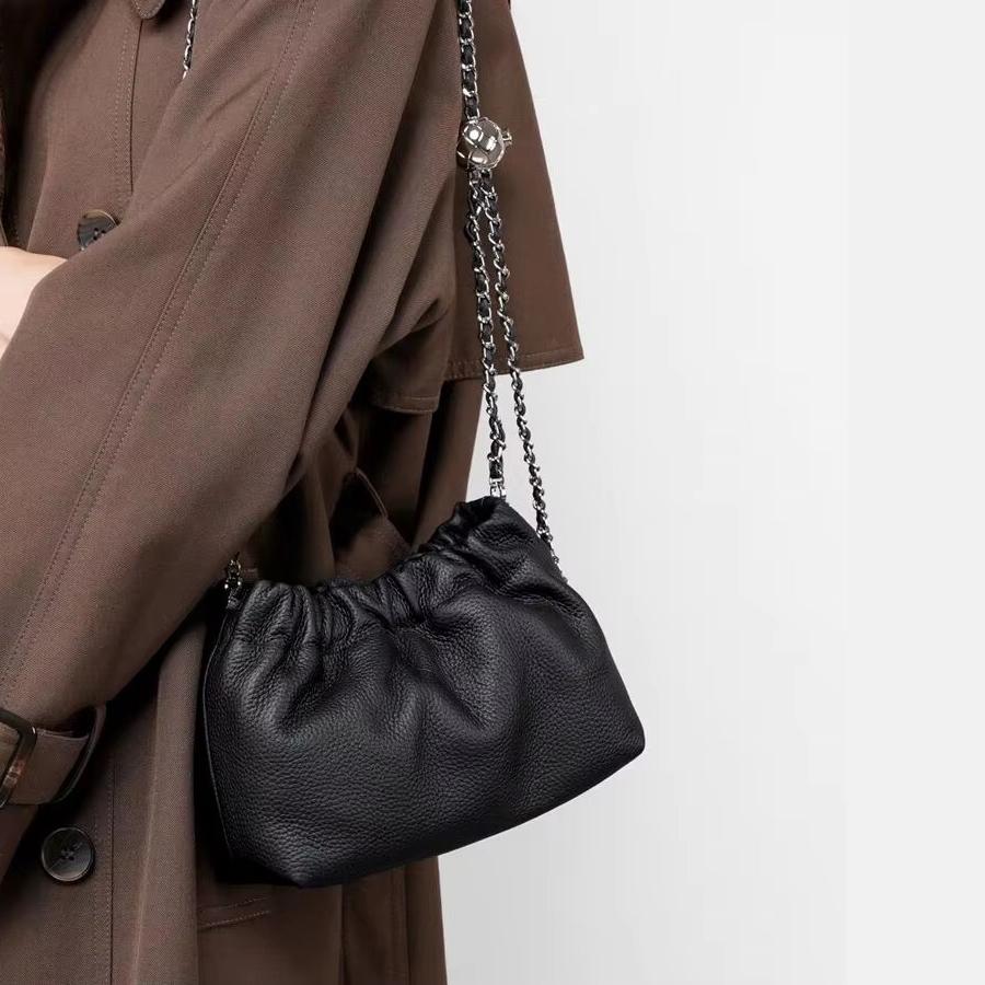 New Genuine Leather Cloud Bag Shoulder Bag Handbag Women's Crossbody Bags Cowhide Underarm Small Chain Dumpling Bag Ladies Korea