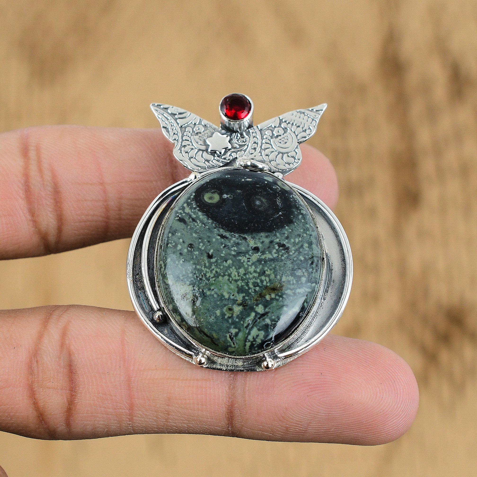 Womens Day Deal Kambaba Jasper Gemstone Mozambique Garnet New Pendant 925 Silver