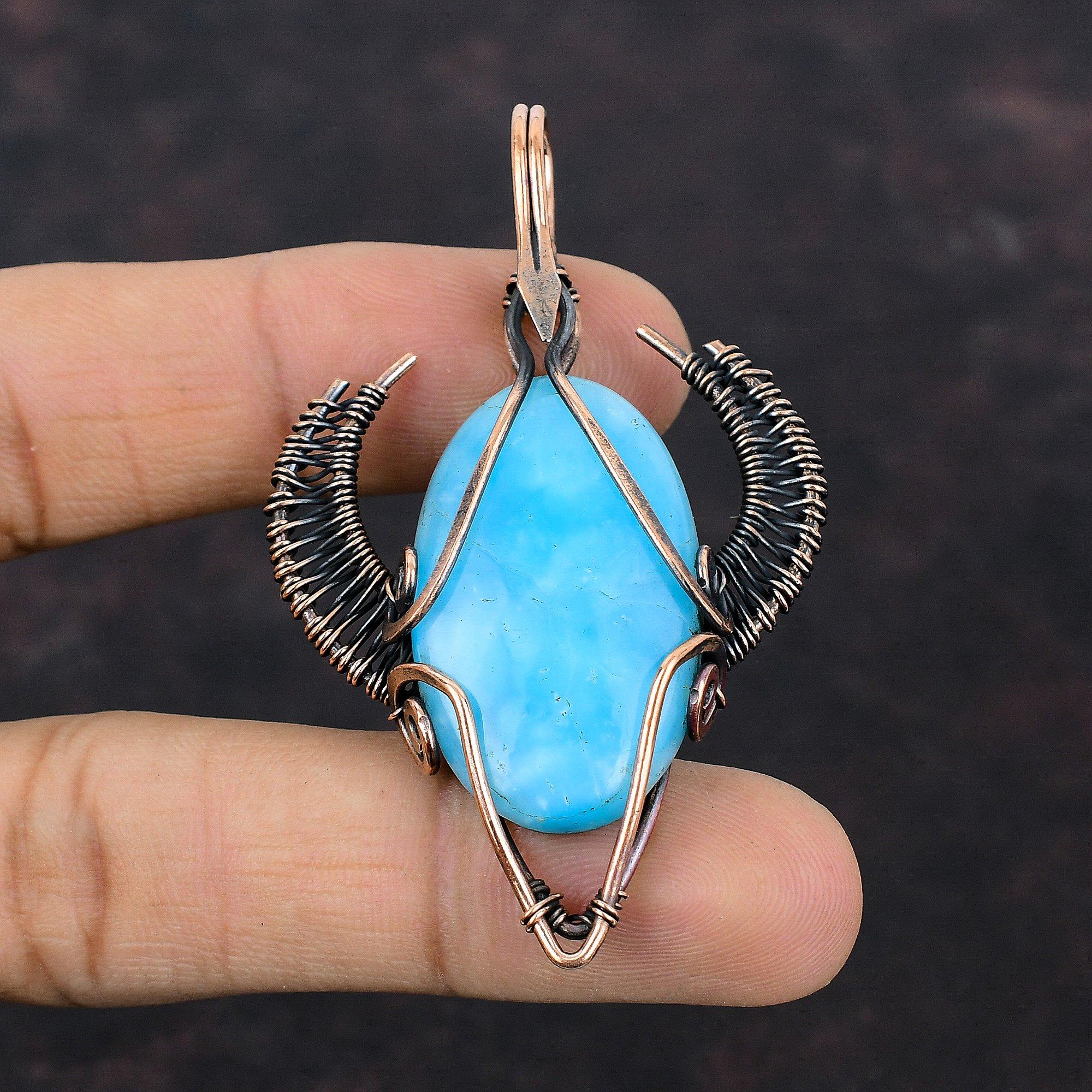 Hemimorphit Edelstein Anhänger Kupferdraht umwickelter Anhänger Stierkopf Form Anhänger Handgefertigter Kupferschmuck Geschenk für Ihn Drahtumwickelter Schmuck