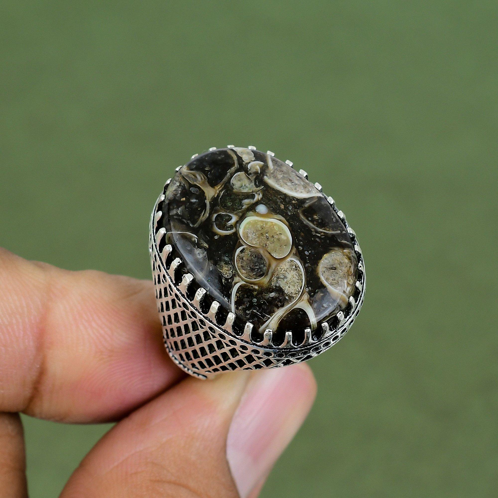 Turritella Agate Ring 925 Sterling Silver Ring Handmade Jewelry Natural Gemstone Ring Silver Jewelry Anniversary Gift Available In Ring Size