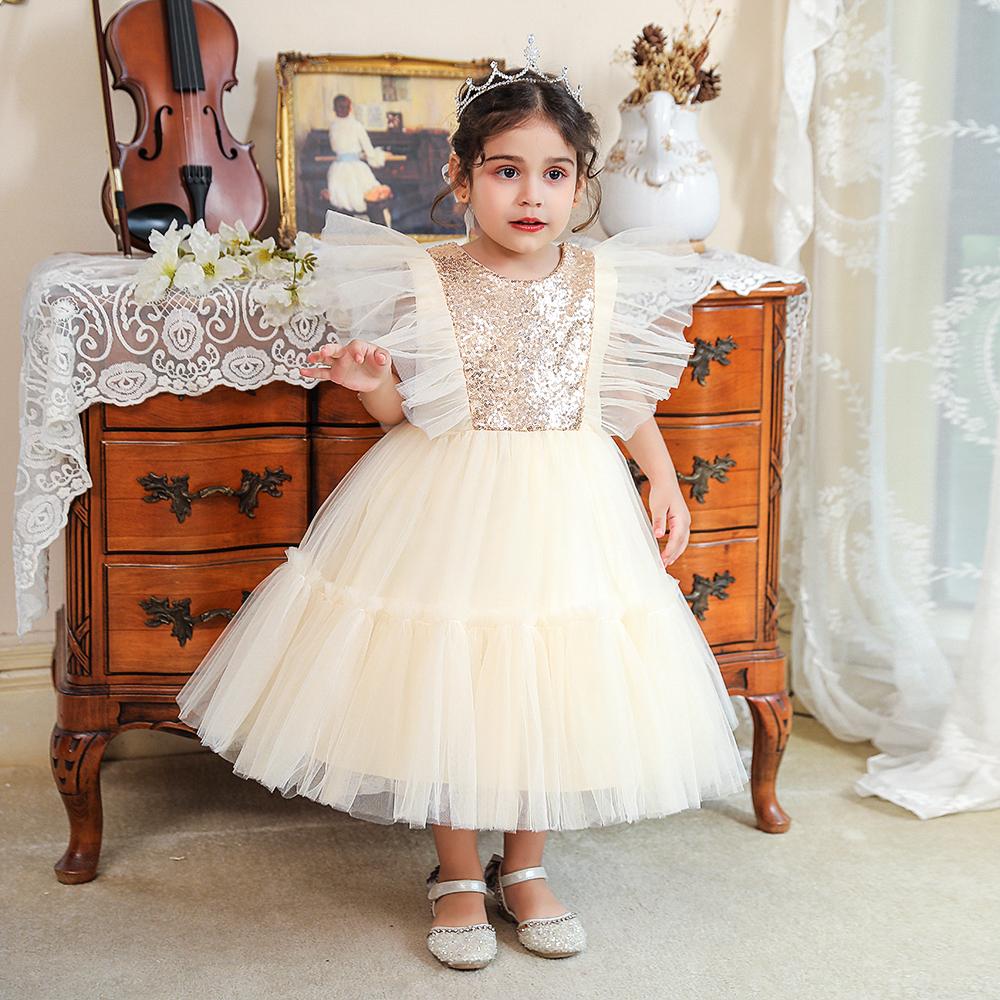 Girls Lace Flower Dress Pearls Children Wedding Party Dresses Kids Christmas Ball Gown Formal Baby Frocks Clothes Girl Carnival