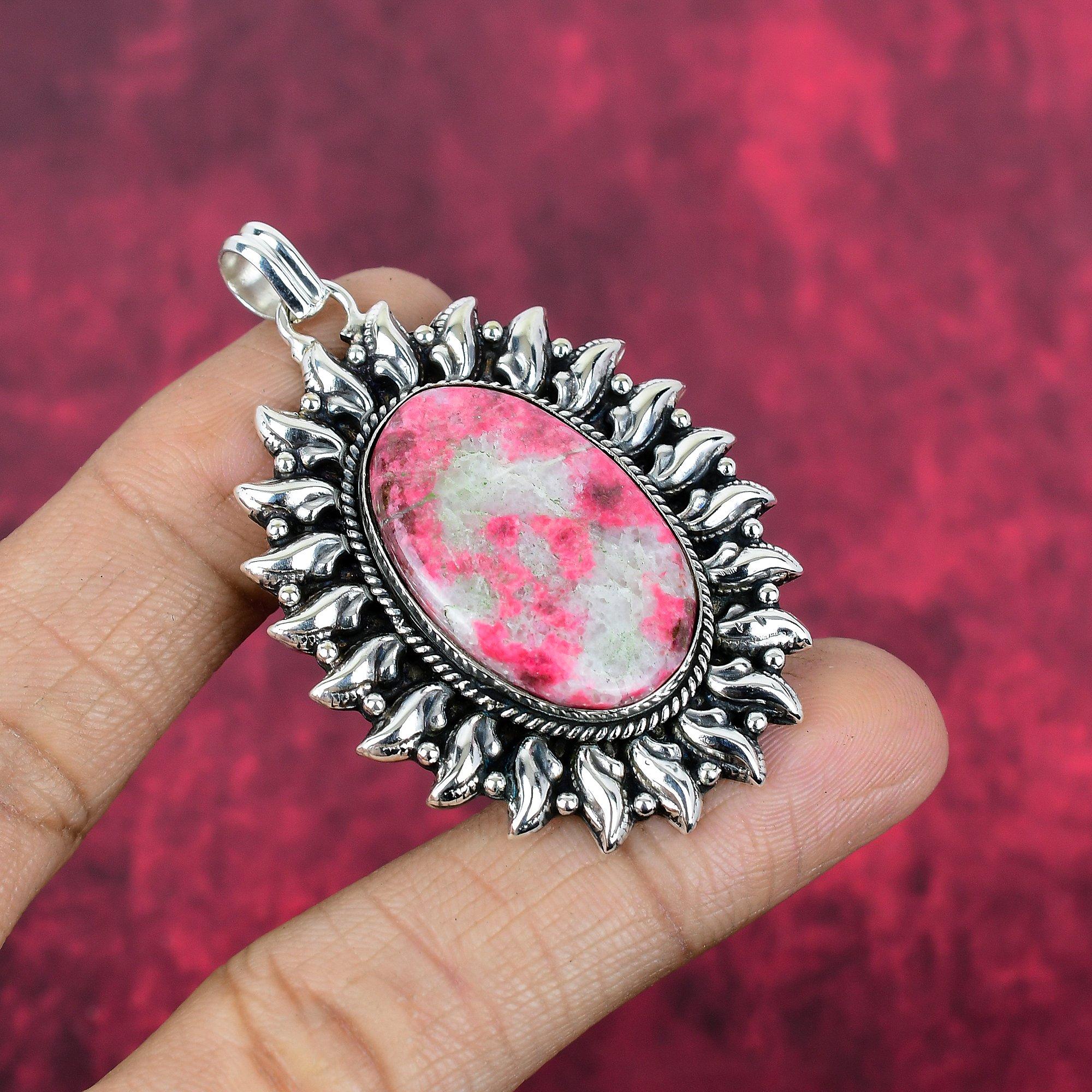 Pendentif en pierre précieuse de thulite rose, bijoux en argent sterling 925, bijoux pendentif antiques faits à la main, cadeau pour mère