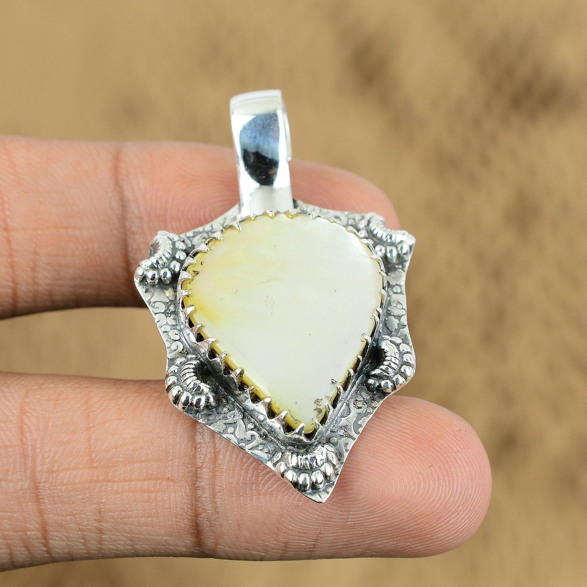 Womens day Deal 925 Sterling Silver June Natural Mother Of Pearl Artisan Pendant