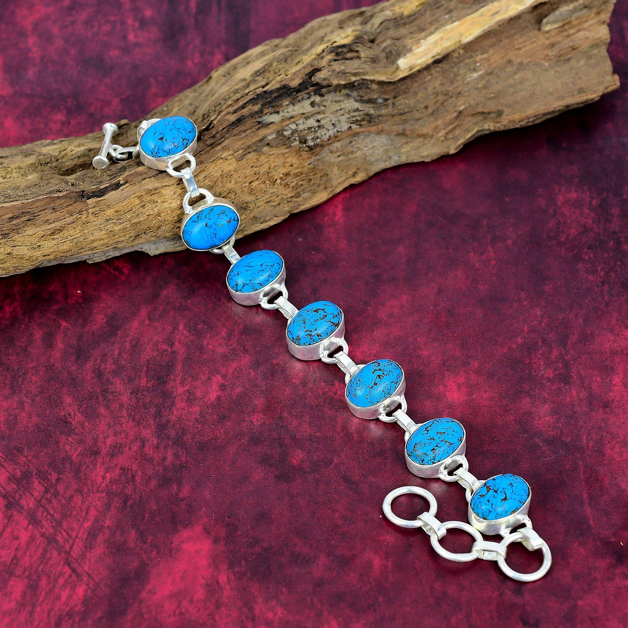 Tibetischer Türkis 925 Massiv Sterlingsilber Armband, Handgefertigter Edelstein Armschmuck, Geschenke für Ehefrau Brandneues Armband