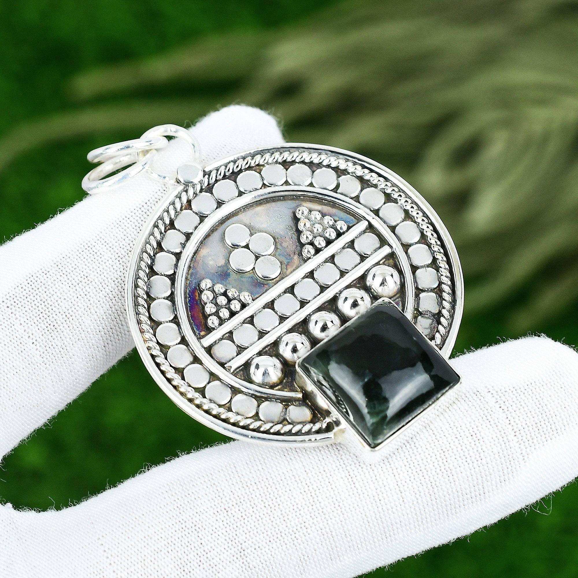 Memorial Day Sale Seraphinite Gemstone Bezel Pendant Jewelry 925 Sterling Silver