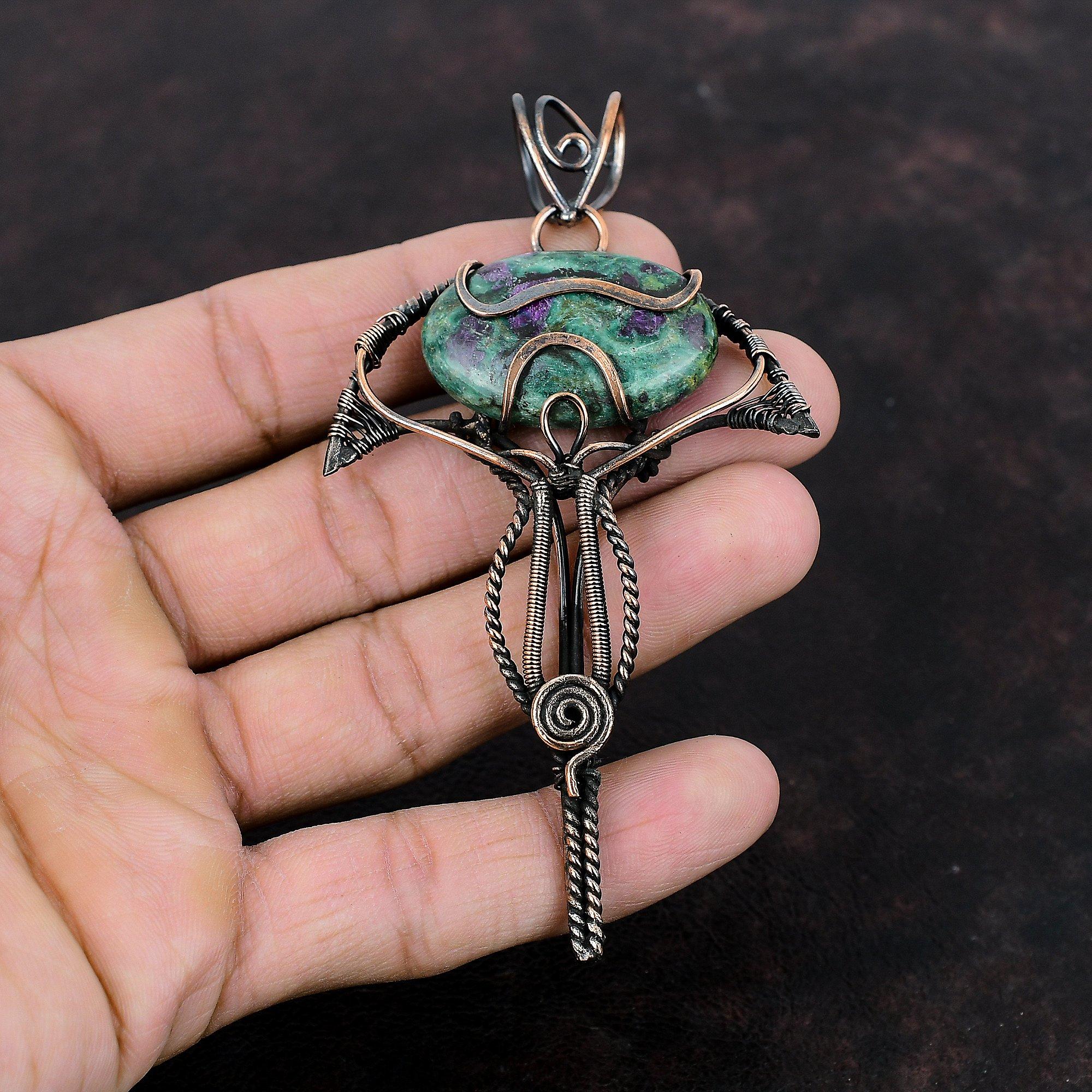 Ruby Fuchsite Pendant Copper Wire Wrapped Pendant Genuine Gemstone Pendant Dainty Copper Jewelry Gift For Her Handmade Wire Wrapping Jewelry