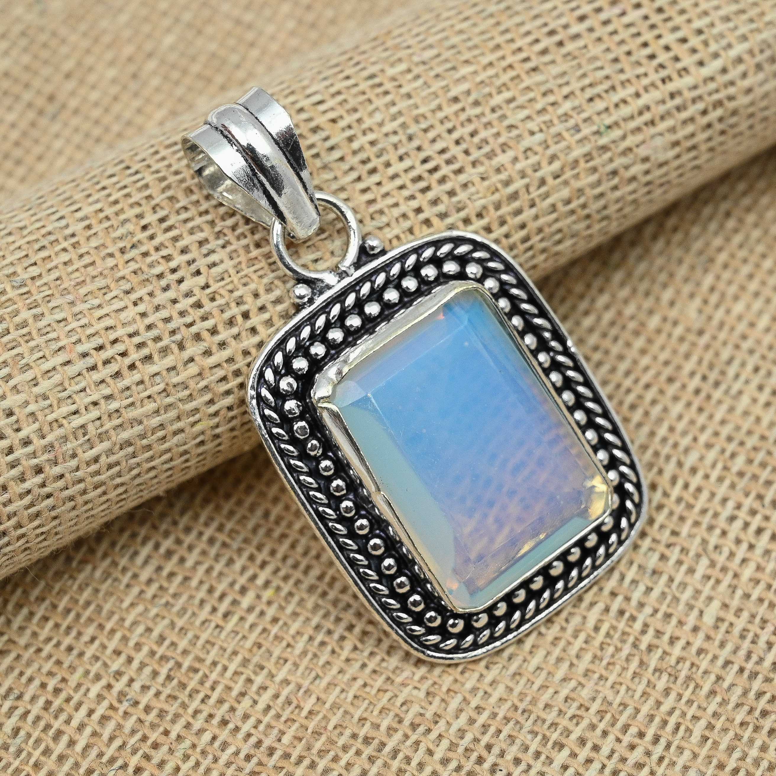 Milky Opal Gemstone 925 Sterling Silver Antique Jewelry Handmade Pendant For Her