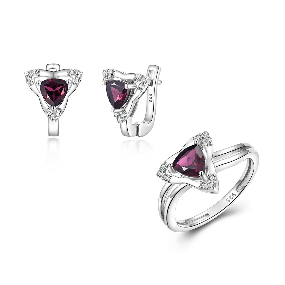 Luxury Earrings & Ring Set for Women 925 Sterling Silver Natural Rhodolite Gemstone Fashion Jewelry Birthday Party Gift