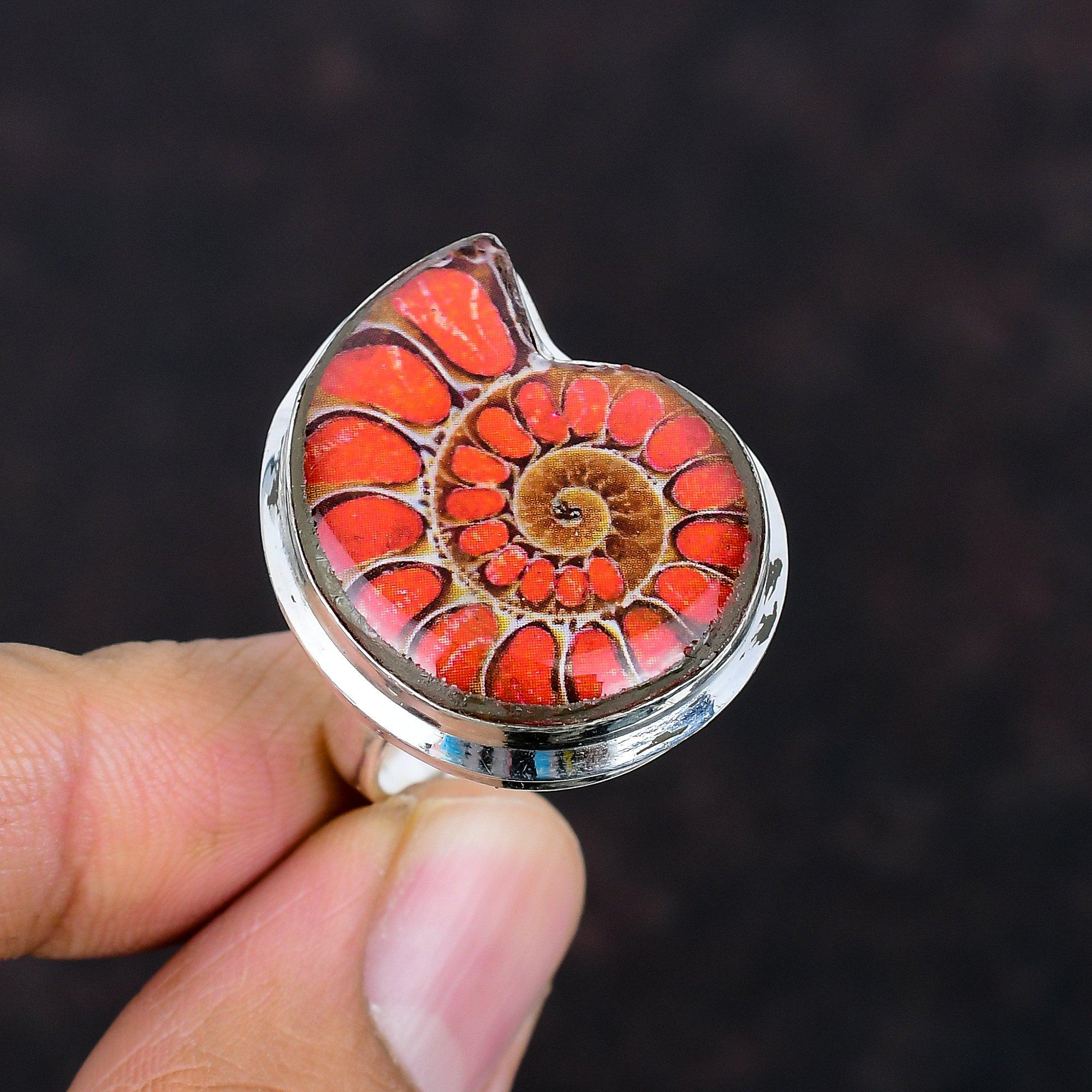 Ammonite opal doublet ring awesome gemstone jewelry antique ring 925 sterling silver ring adjustable handmade ring gifts for him