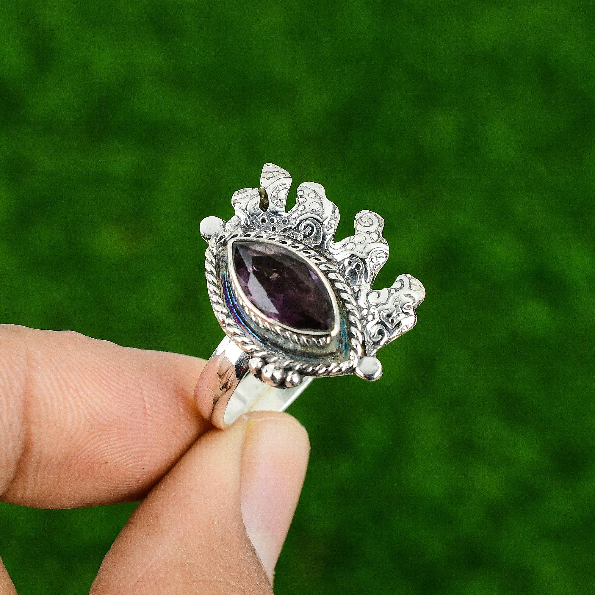 Gift For Her Natural African Amethyst Multi Stone Adjustable Ring 925 Silver