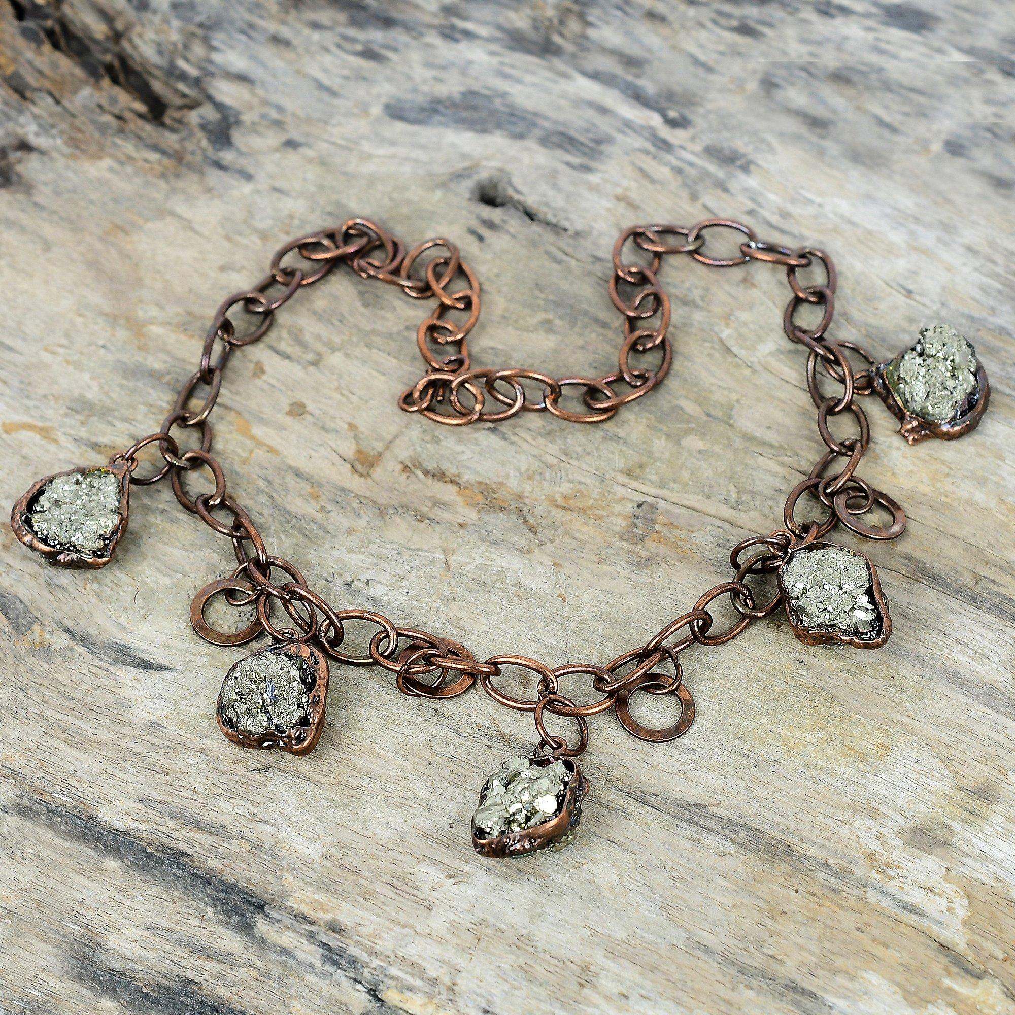 Pyrite rough necklace electroformed copper adjustable chain necklace pyrite gemstone jewelry handmade necklace copper jewelry gifts for wife
