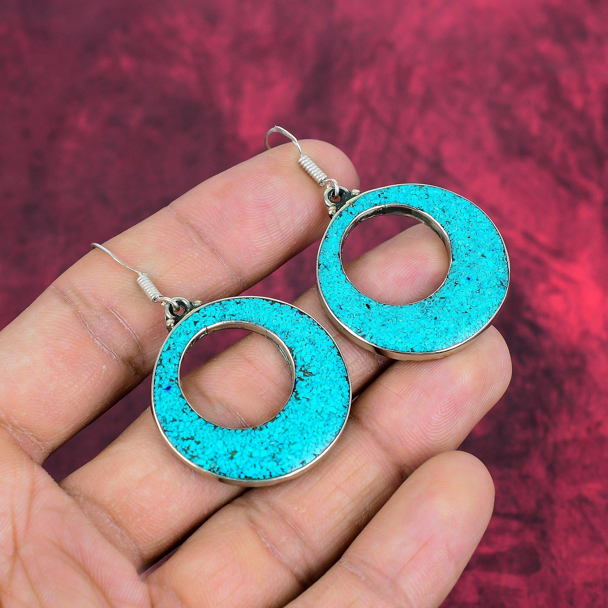 Turquoise 925 Sterling Silver Earrings, Tibetan Silver Earrings, Handmade Earrings Tibetan Jewelry, Tribal Ethnic Nepali Earrings, Gifts For Mom